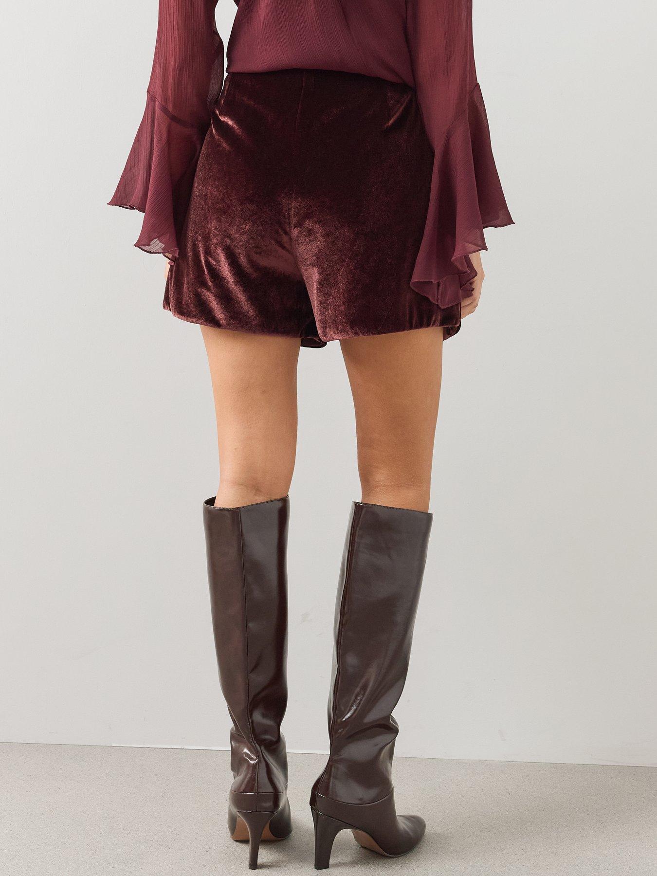 Image 2 of 7 of The Very Collection Womens Velvet Embellished High Waisted Shorts - Burgundy