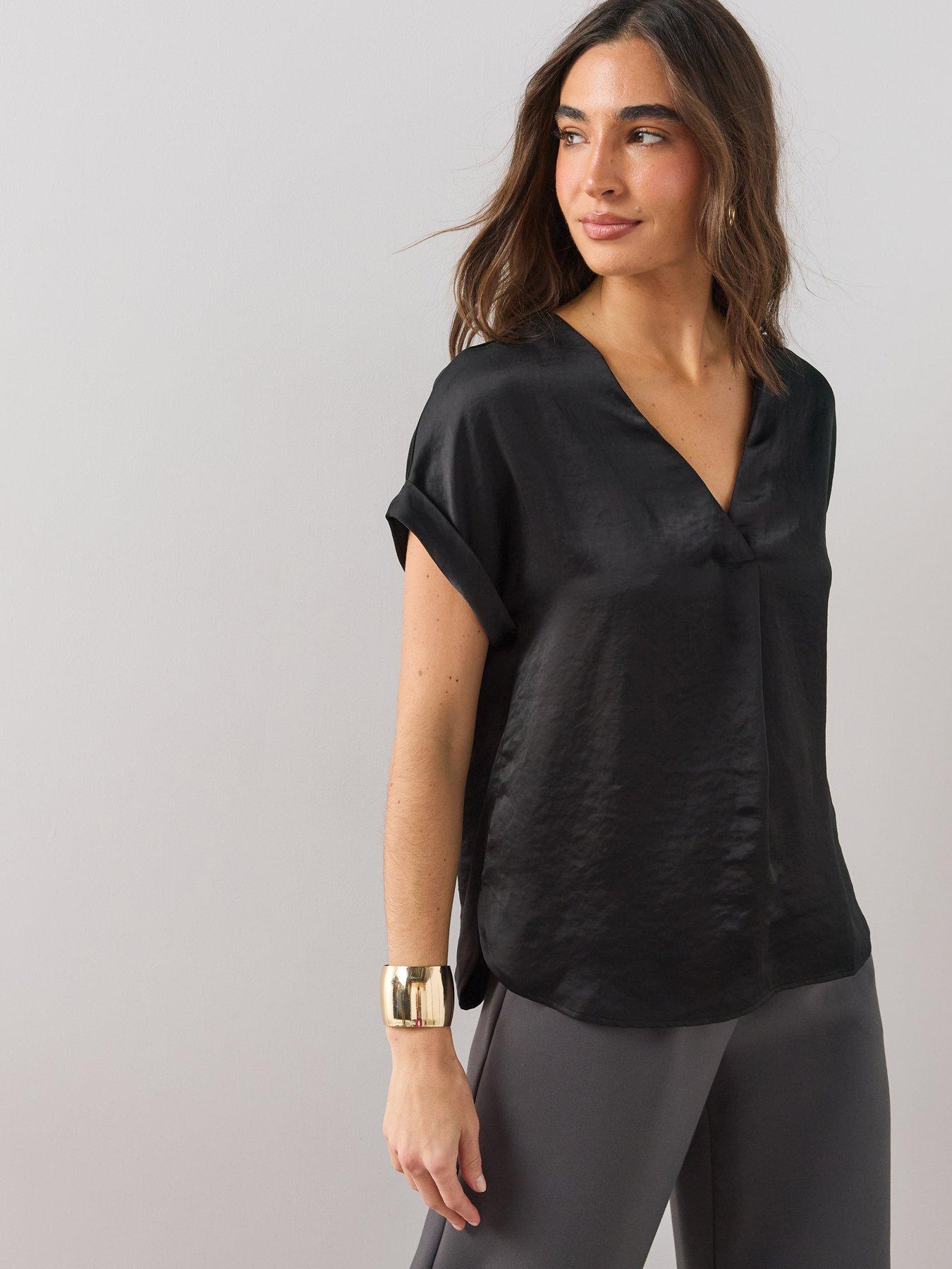 Image 1 of 6 of The Very Collection Womens V-Neck Satin Blouse - Black