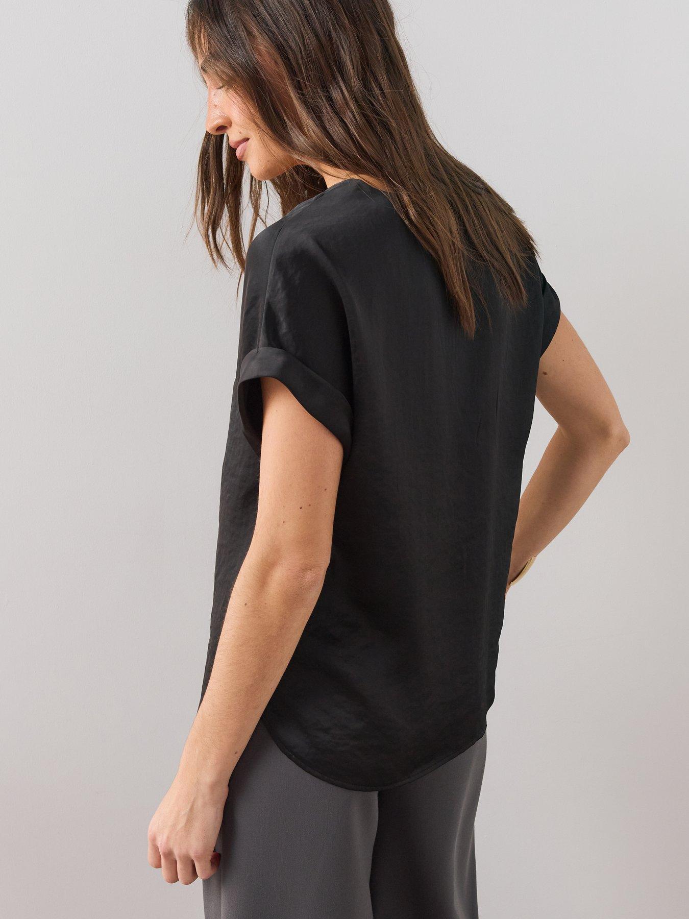 Image 2 of 6 of The Very Collection Womens V-Neck Satin Blouse - Black