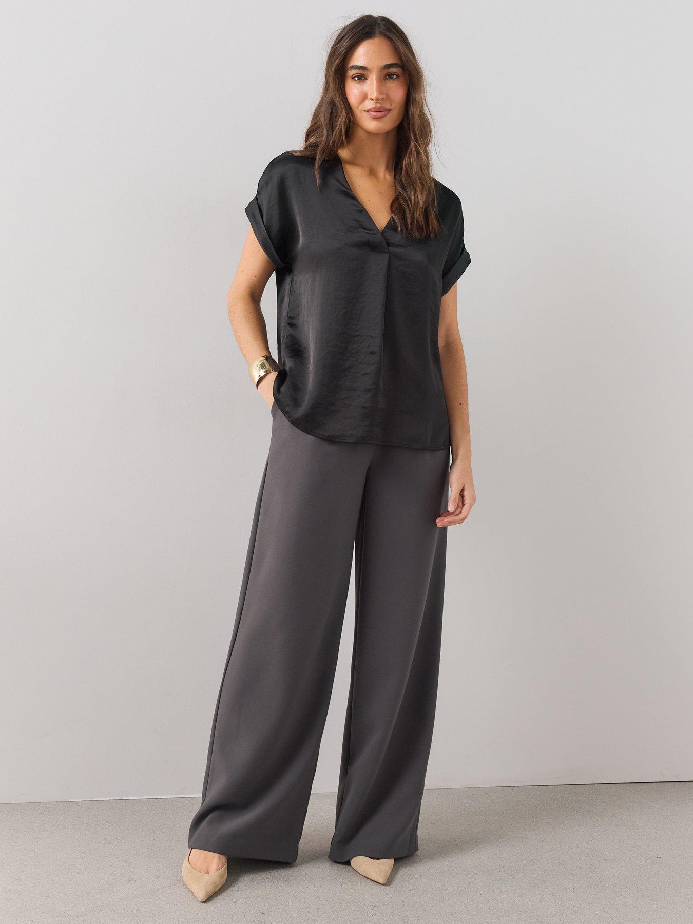 Image 3 of 6 of The Very Collection Womens V-Neck Satin Blouse - Black