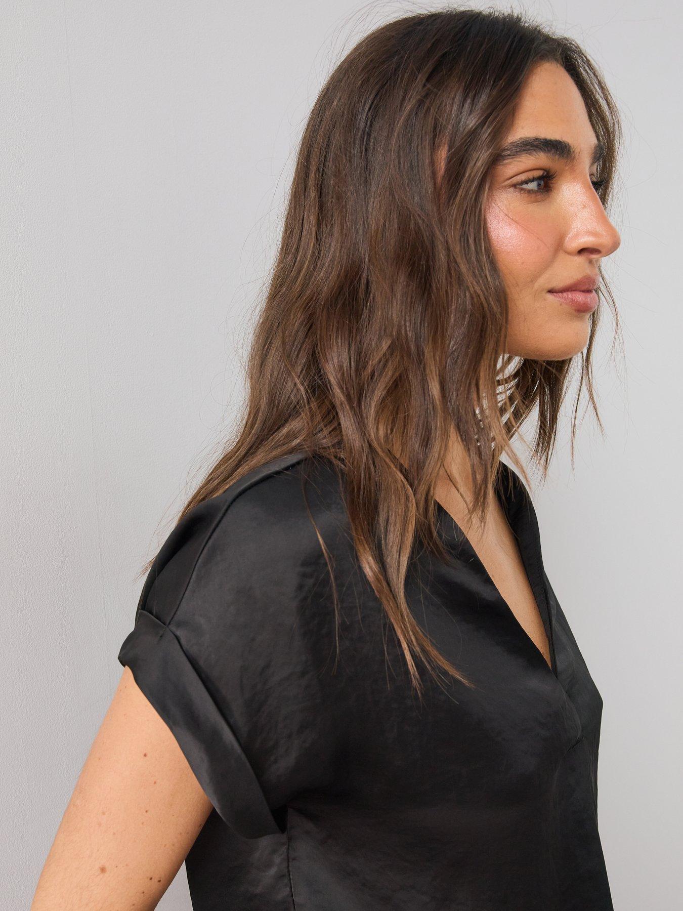 Image 5 of 6 of The Very Collection Womens V-Neck Satin Blouse - Black