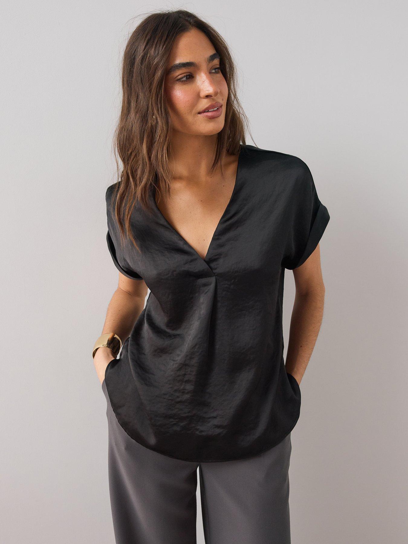 Image 6 of 6 of The Very Collection Womens V-Neck Satin Blouse - Black