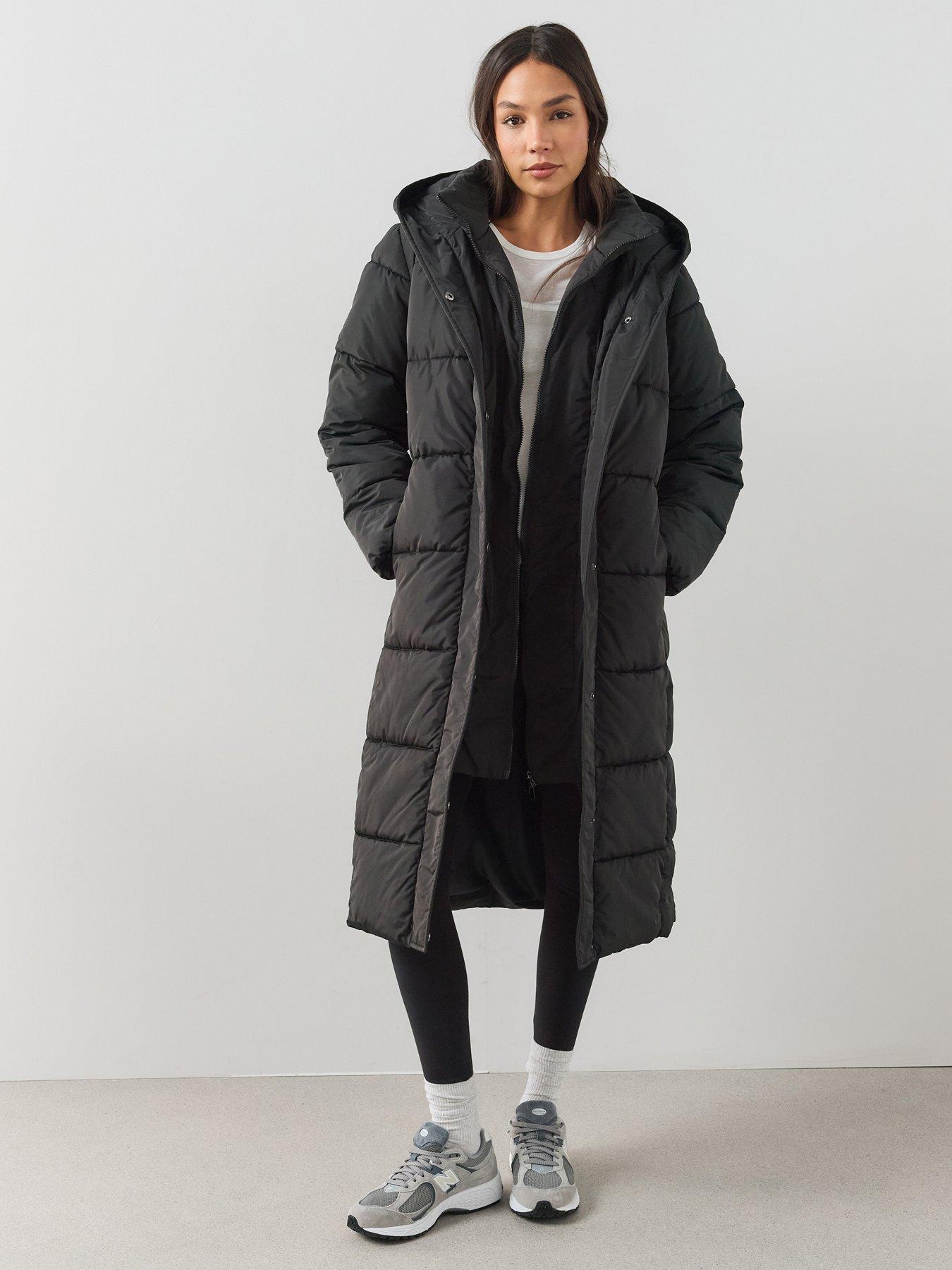 Image 1 of 7 of The Very Collection Womens Double Collar Longline Hooded Coat - Black