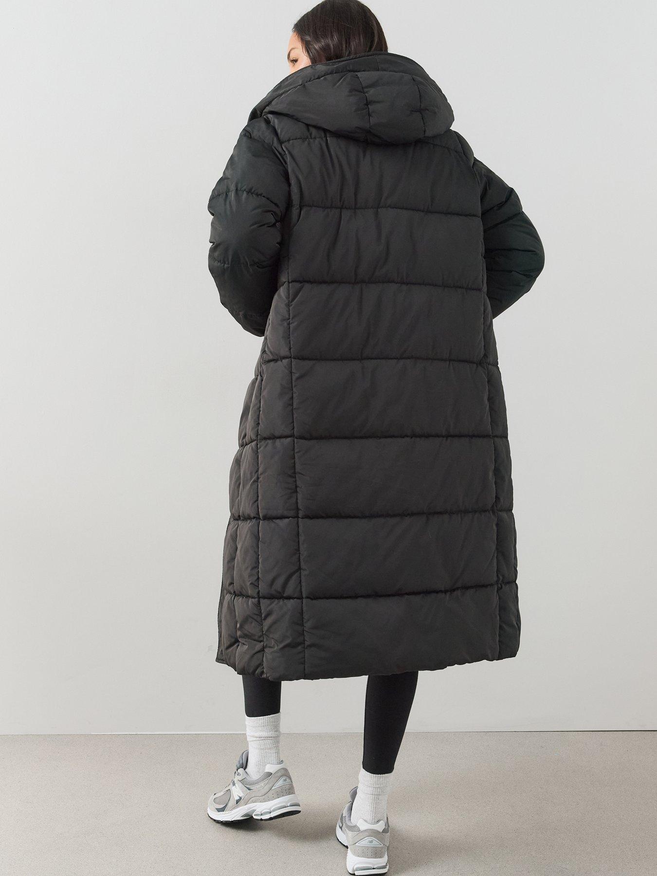Image 2 of 7 of The Very Collection Womens Double Collar Longline Hooded Coat - Black