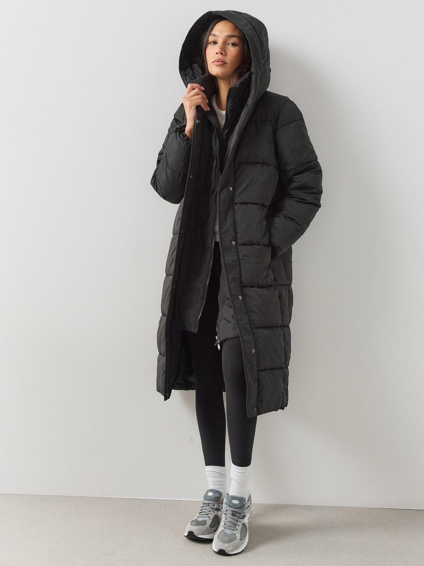 Image 3 of 7 of The Very Collection Womens Double Collar Longline Hooded Coat - Black
