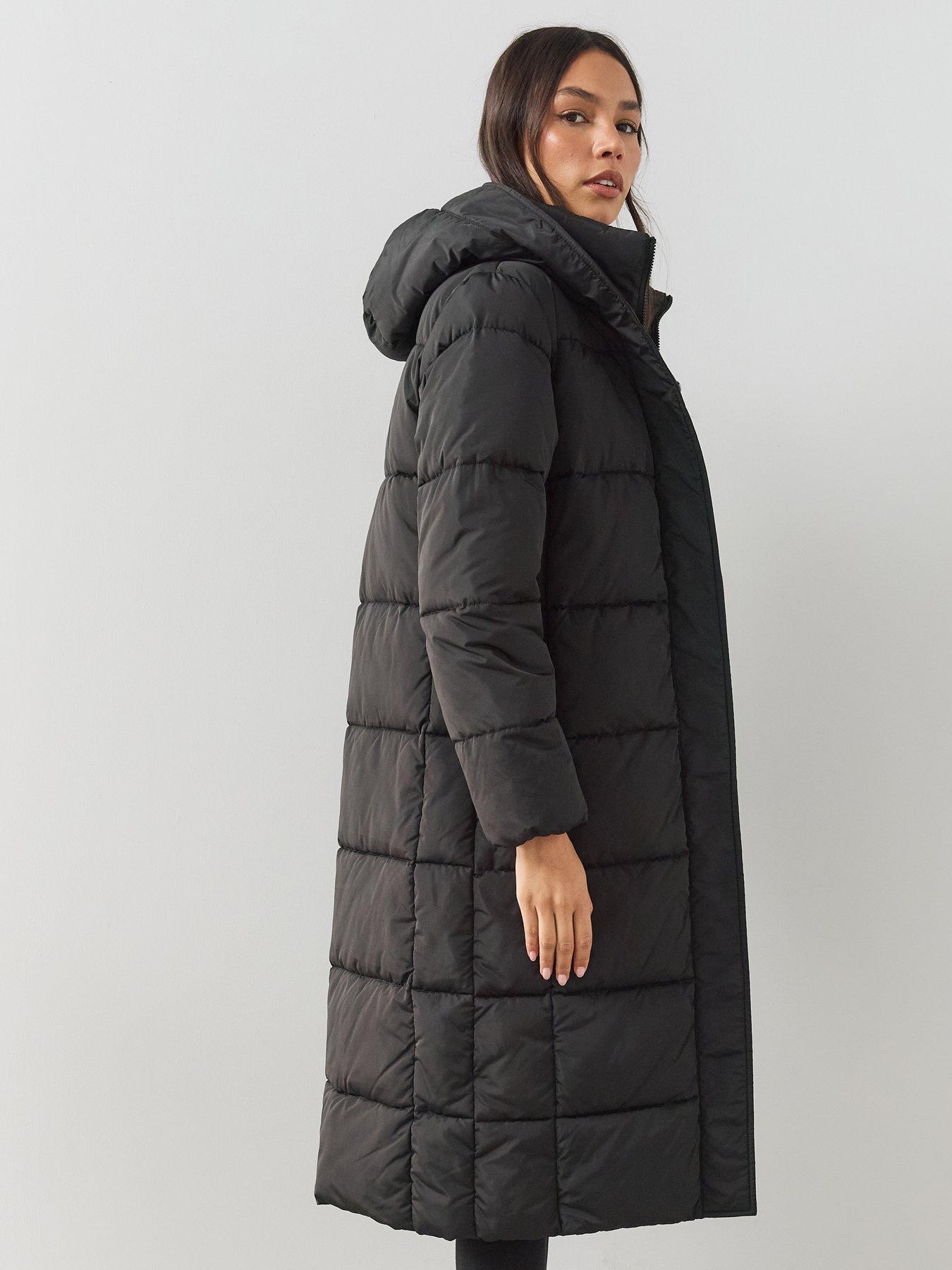 Image 4 of 7 of The Very Collection Womens Double Collar Longline Hooded Coat - Black