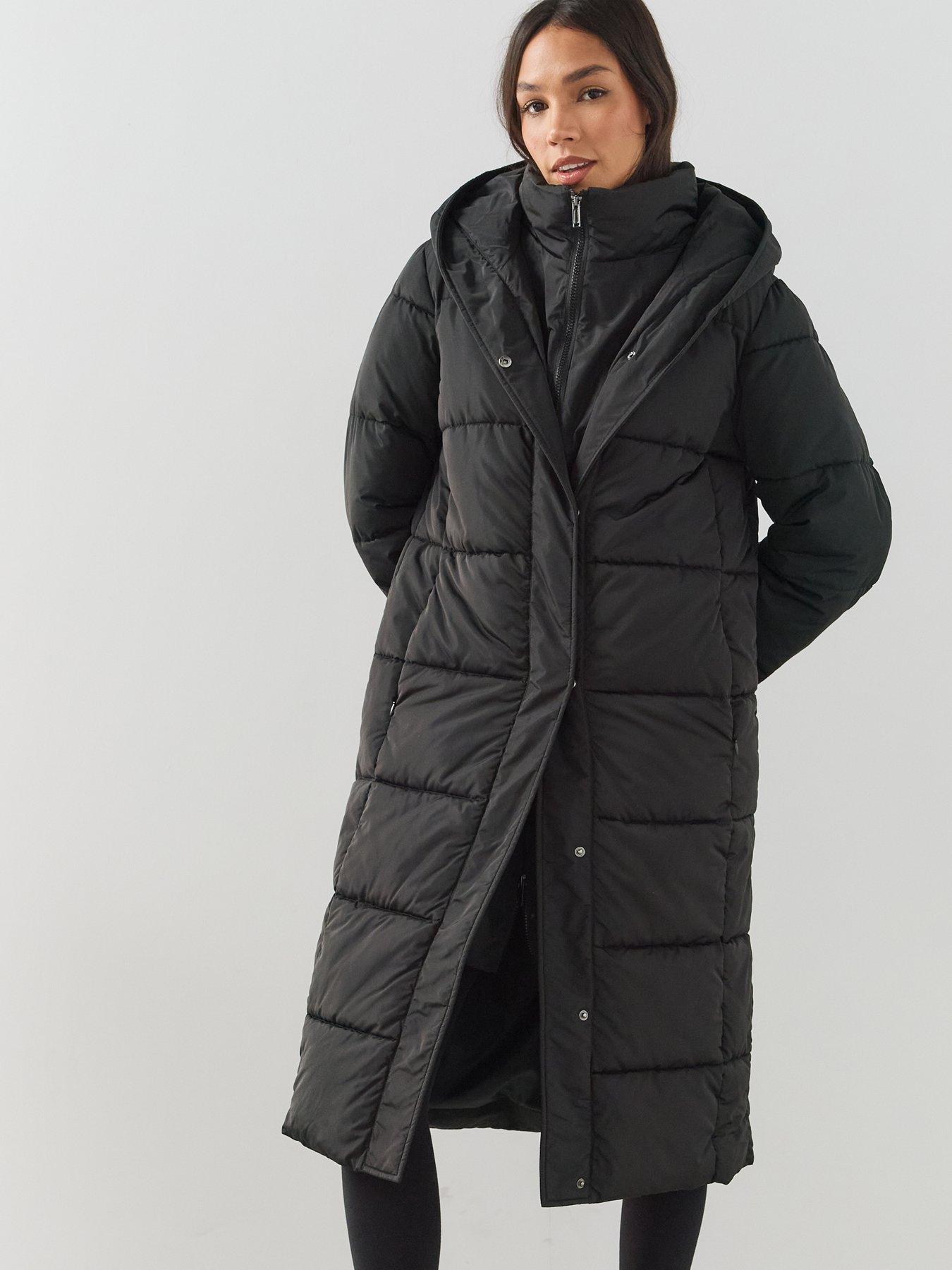 Image 5 of 7 of The Very Collection Womens Double Collar Longline Hooded Coat - Black