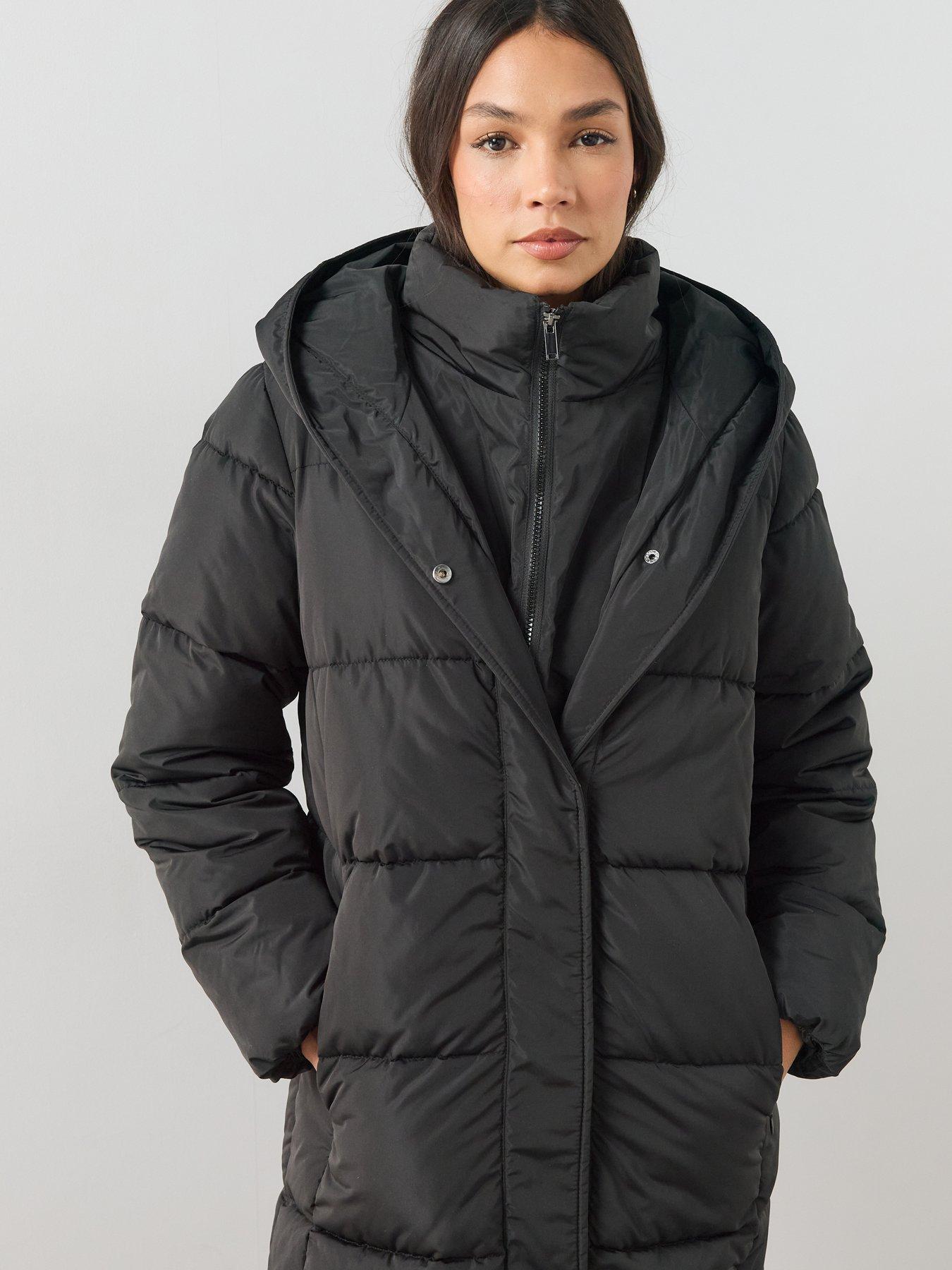 Image 6 of 7 of The Very Collection Womens Double Collar Longline Hooded Coat - Black