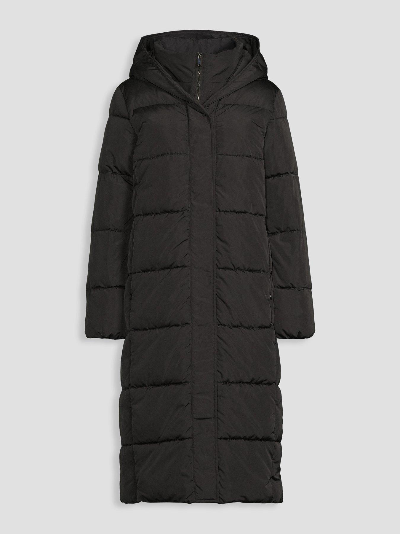 Image 7 of 7 of The Very Collection Womens Double Collar Longline Hooded Coat - Black