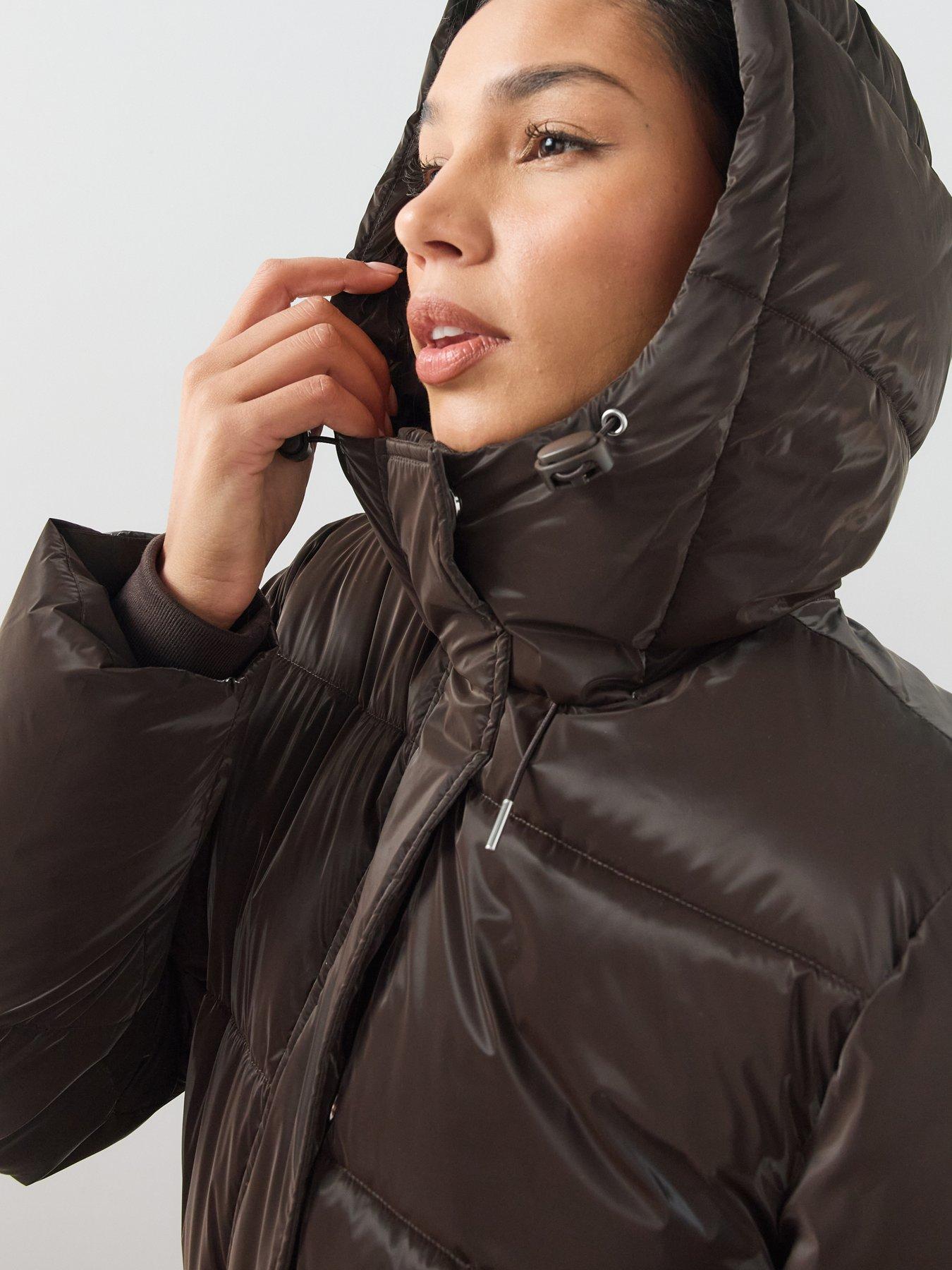 Image 4 of 7 of The Very Collection Womens High Shine Padded Coat - Brown