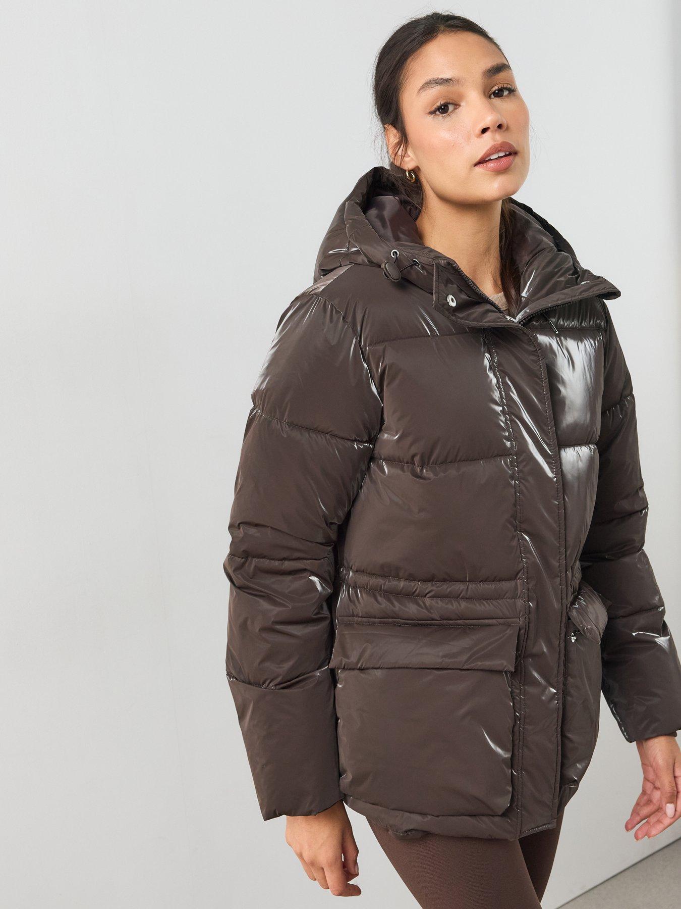 Image 5 of 7 of The Very Collection Womens High Shine Padded Coat - Brown