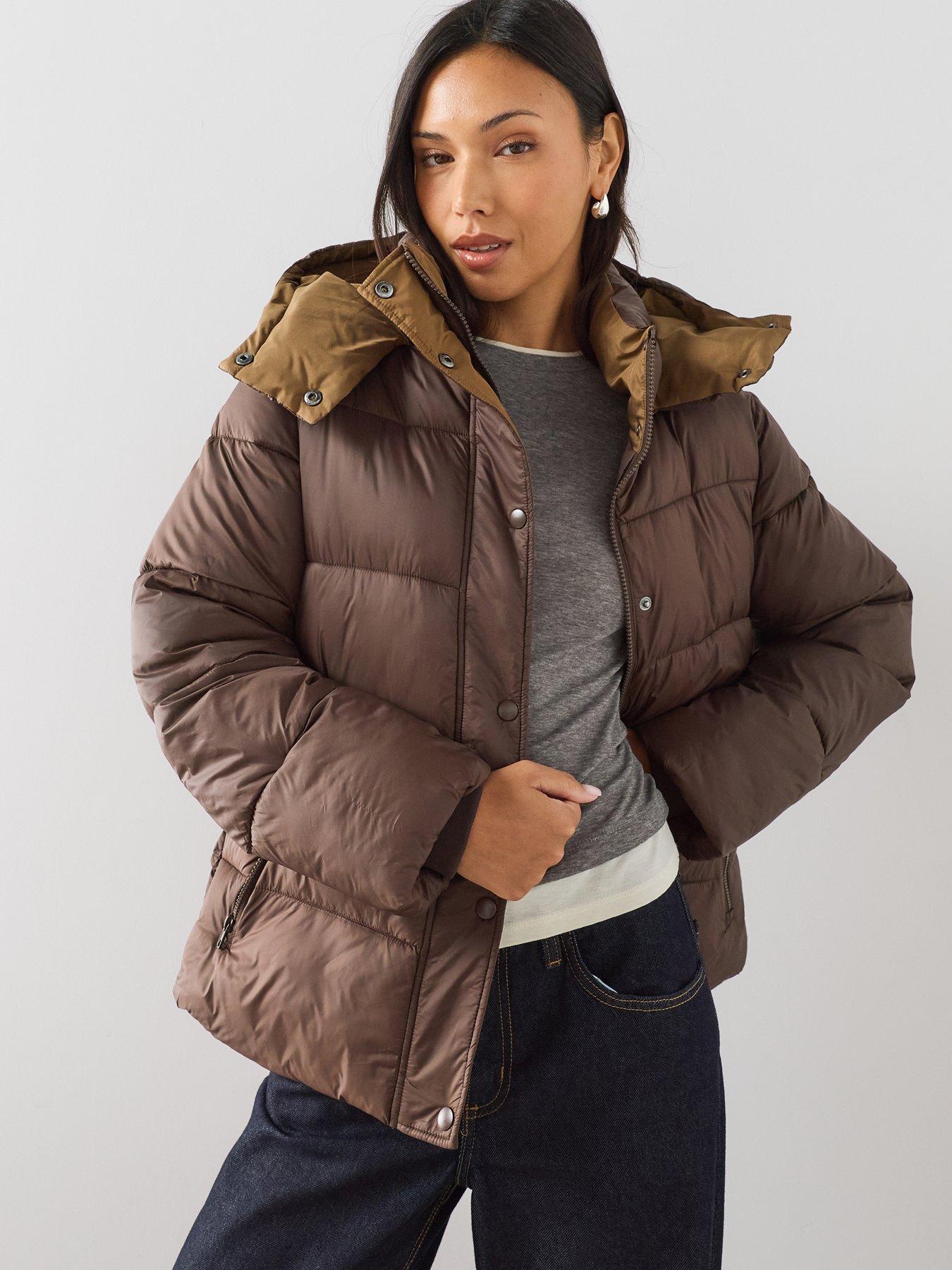 Image 1 of 7 of The Very Collection Short Waist Detail Padded Coat - Brown
