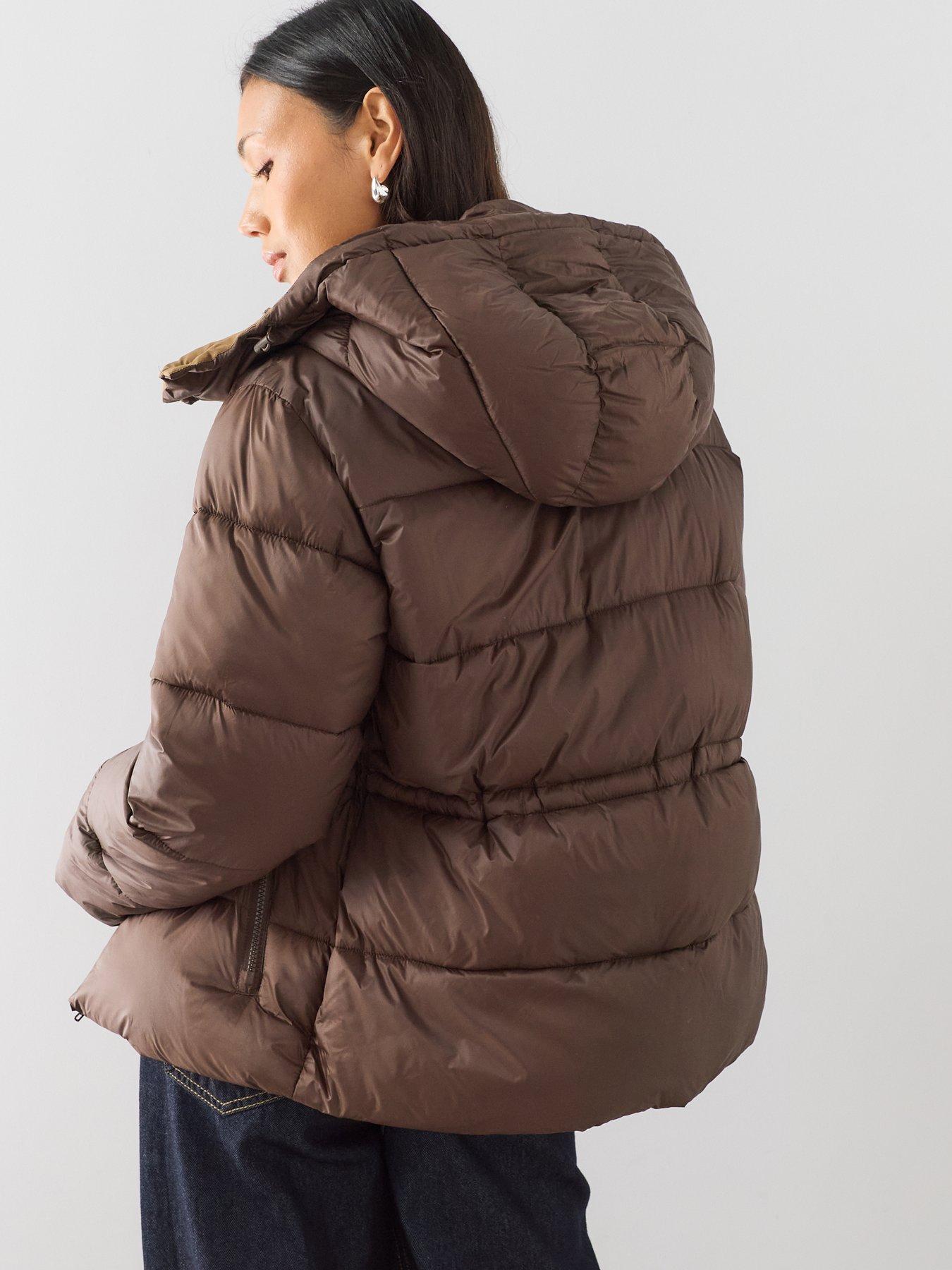 Image 2 of 7 of The Very Collection Short Waist Detail Padded Coat - Brown