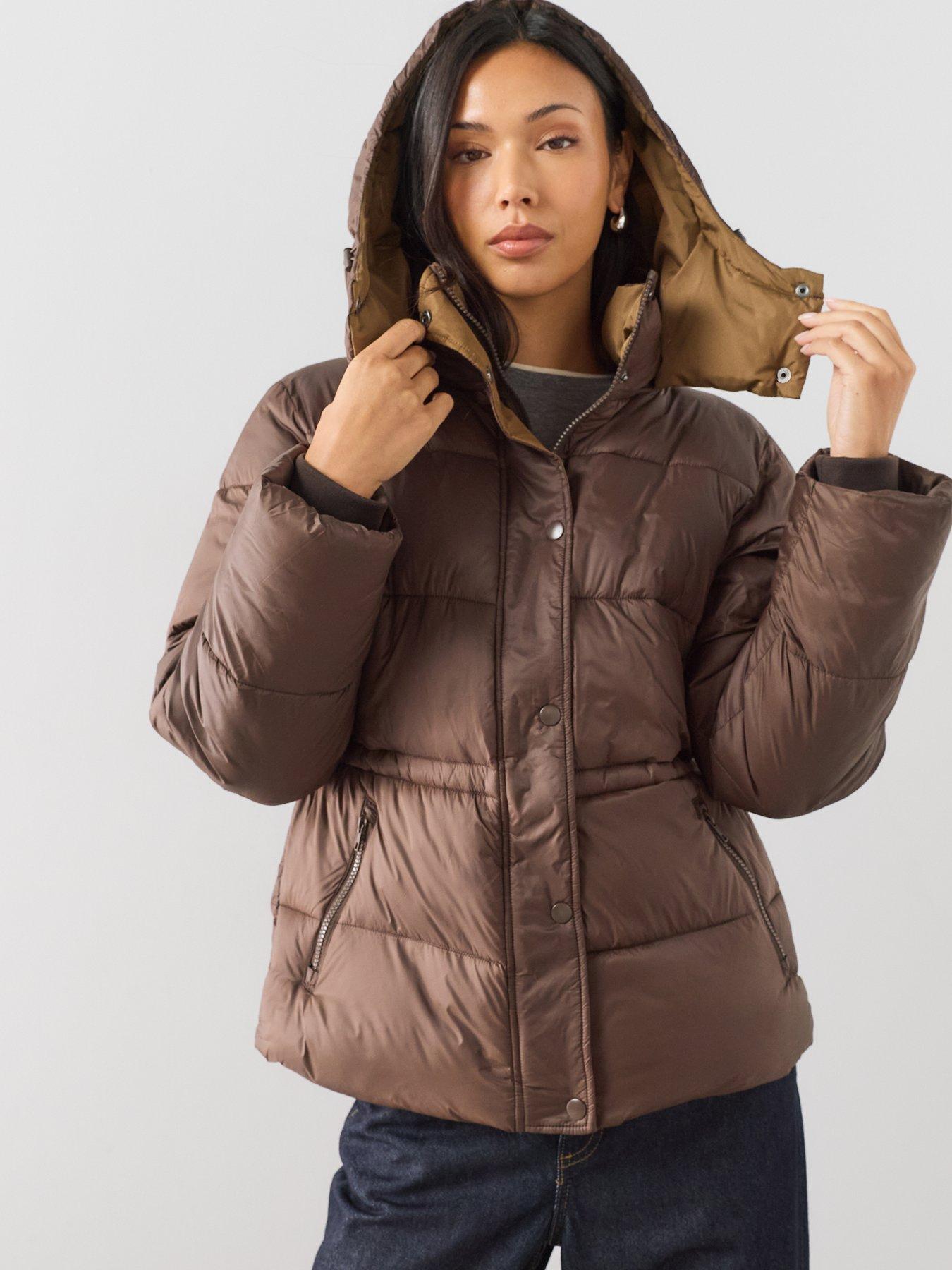 Image 4 of 7 of The Very Collection Short Waist Detail Padded Coat - Brown