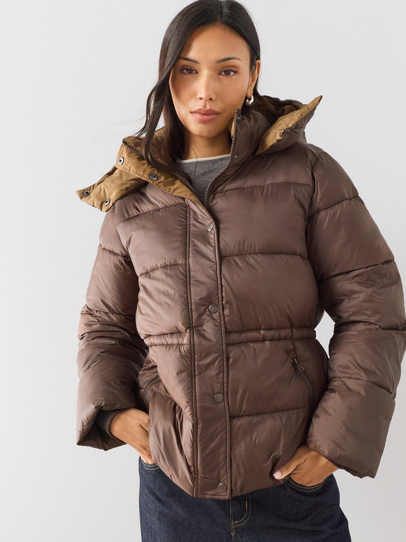 Image 6 of 7 of The Very Collection Short Waist Detail Padded Coat - Brown