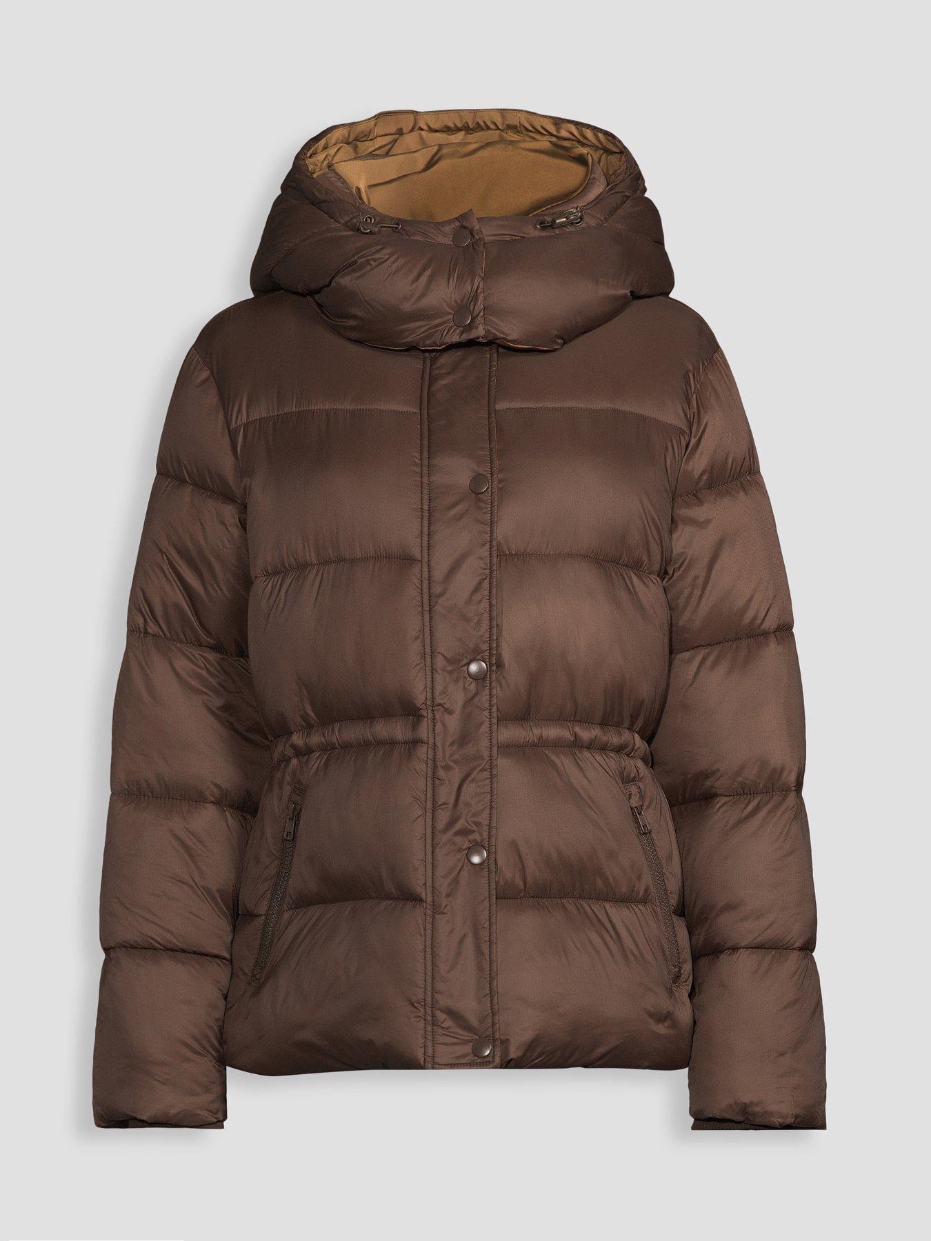 Image 7 of 7 of The Very Collection Short Waist Detail Padded Coat - Brown