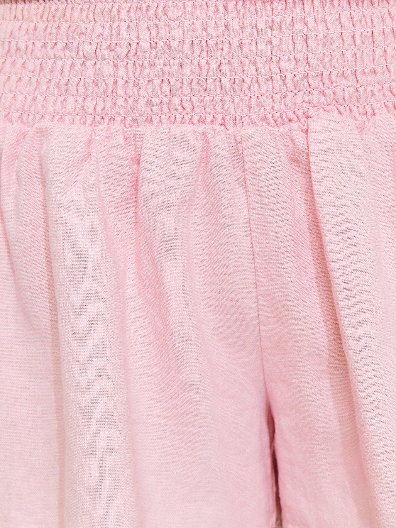 Image 5 of 5 of New Look 915 Girls Shirred Waist Linen Rich Shorts - Light Pink