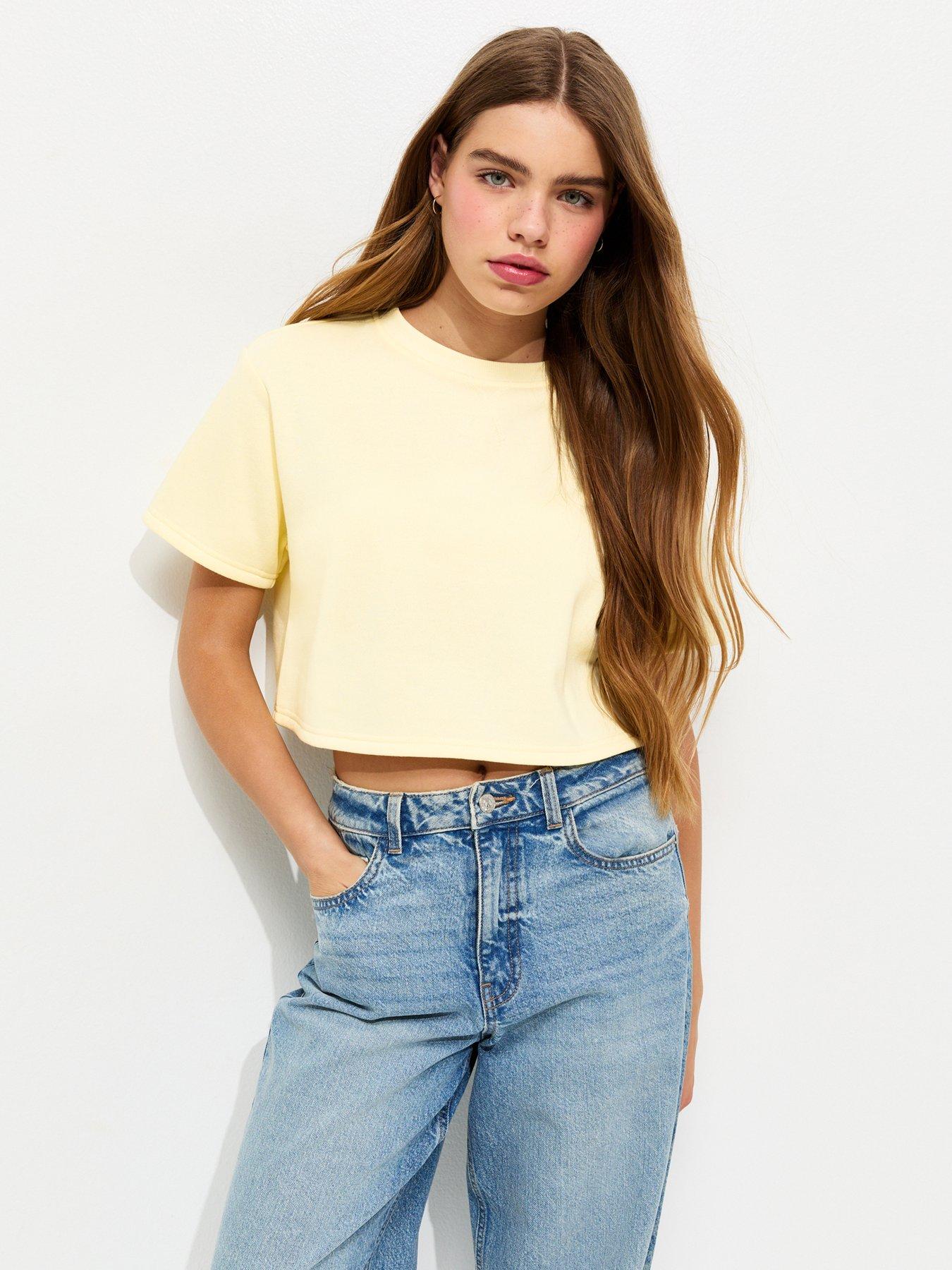 New Look 915 Girls Yellow Short Sleeve Sweatshirt Top