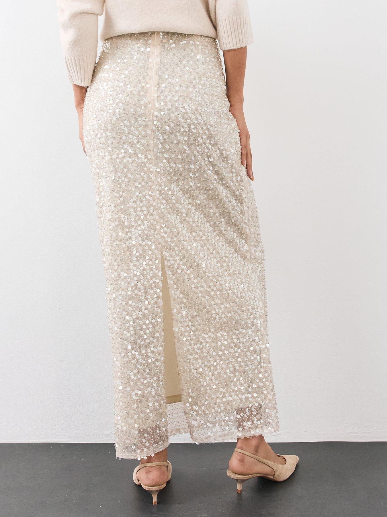 Image 2 of 7 of The Very Collection Womens Fully Embellished Maxi Skirt - Cream