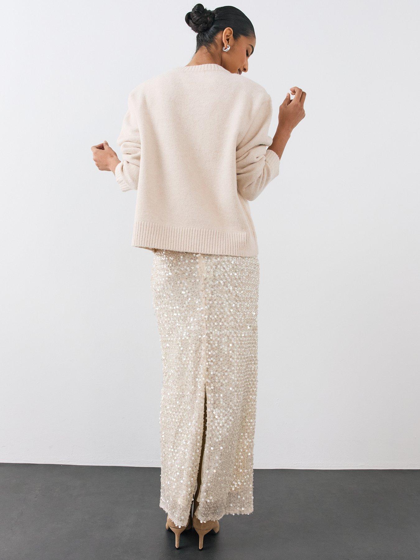Image 6 of 7 of The Very Collection Womens Fully Embellished Maxi Skirt - Cream