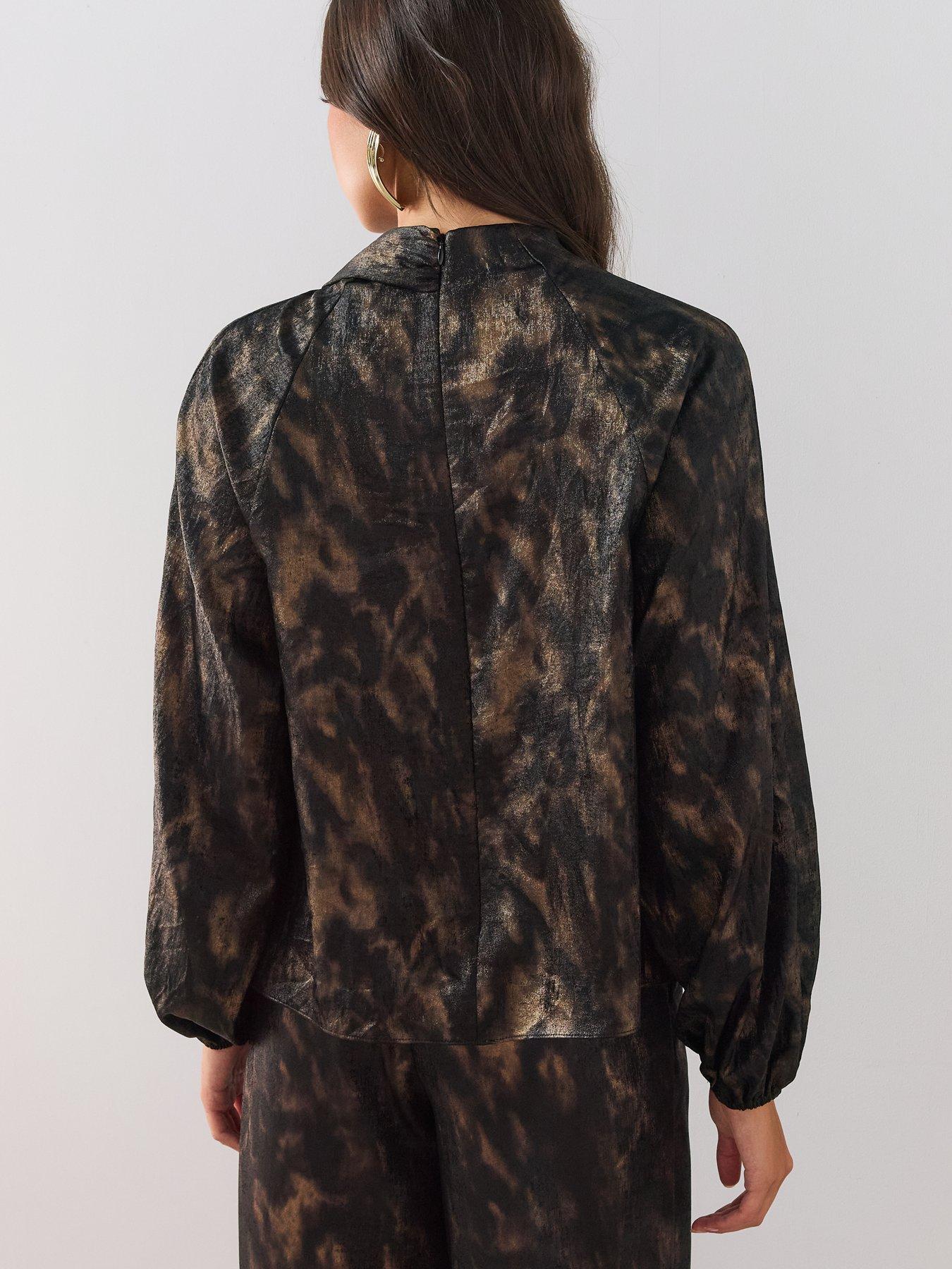 Image 2 of 7 of The Very Collection Womens Printed Satin Drape Long Sleeve Blouse - Black