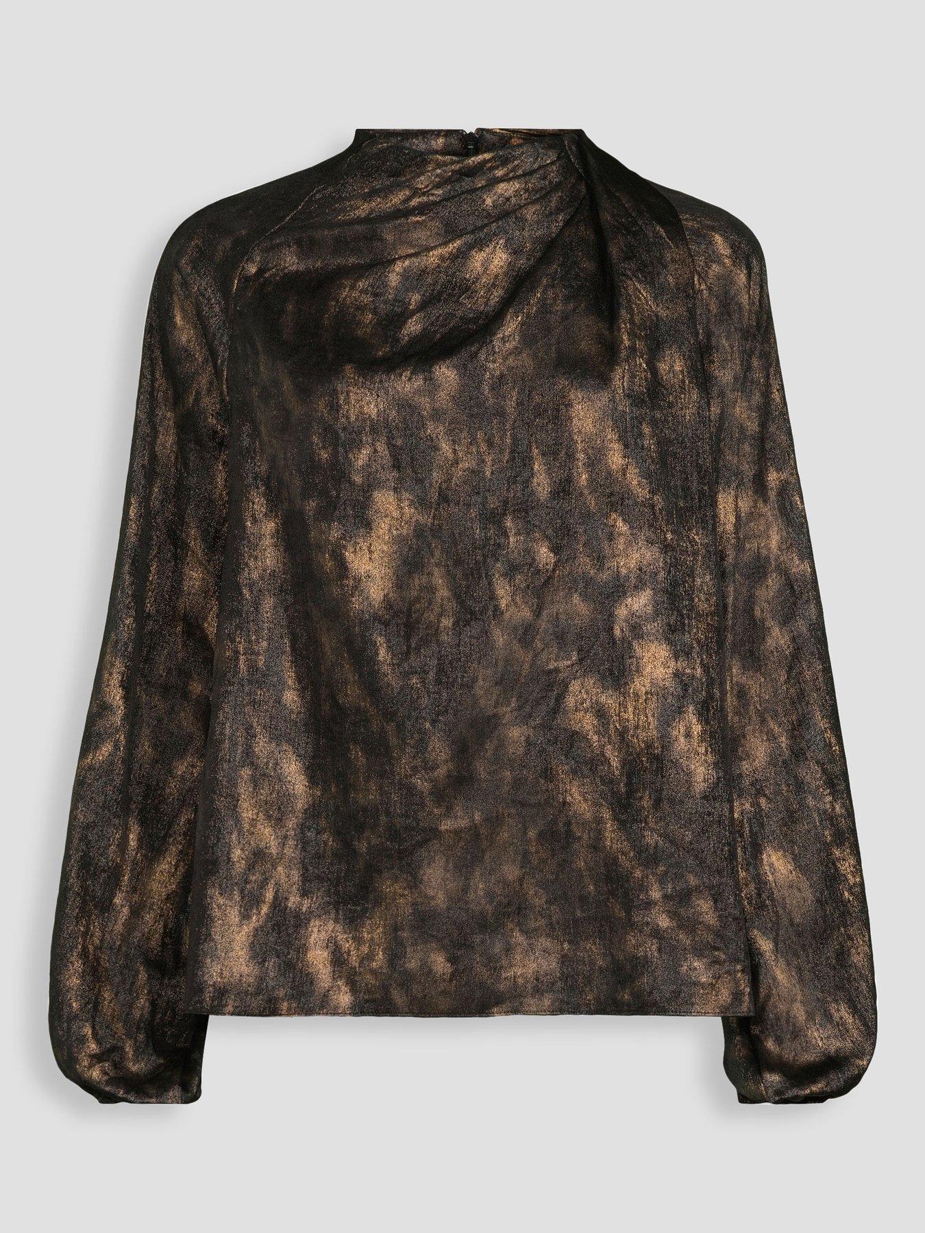 Image 7 of 7 of The Very Collection Womens Printed Satin Drape Long Sleeve Blouse - Black