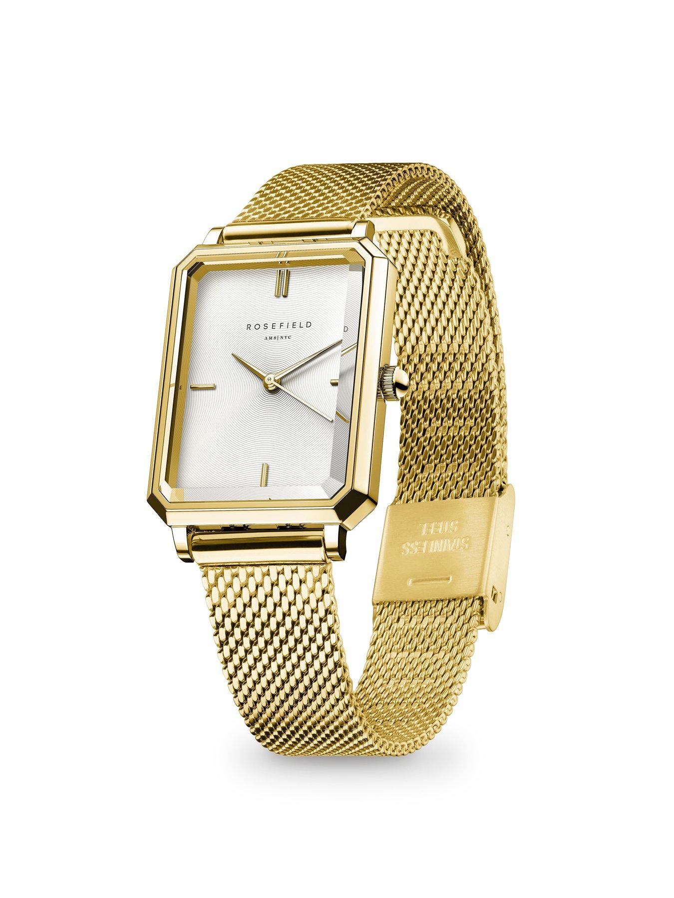 Image 2 of 7 of Rosefield OCTAGON XS White Dial Gold case and Mesh Bracelet