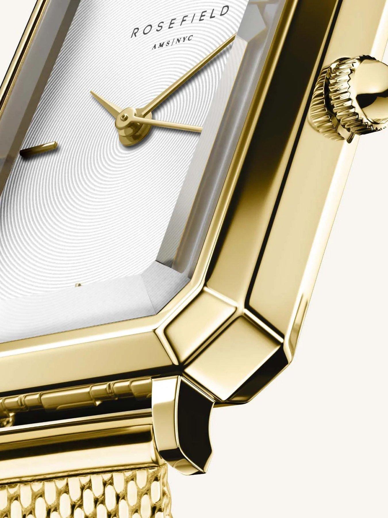 Image 3 of 7 of Rosefield OCTAGON XS White Dial Gold case and Mesh Bracelet