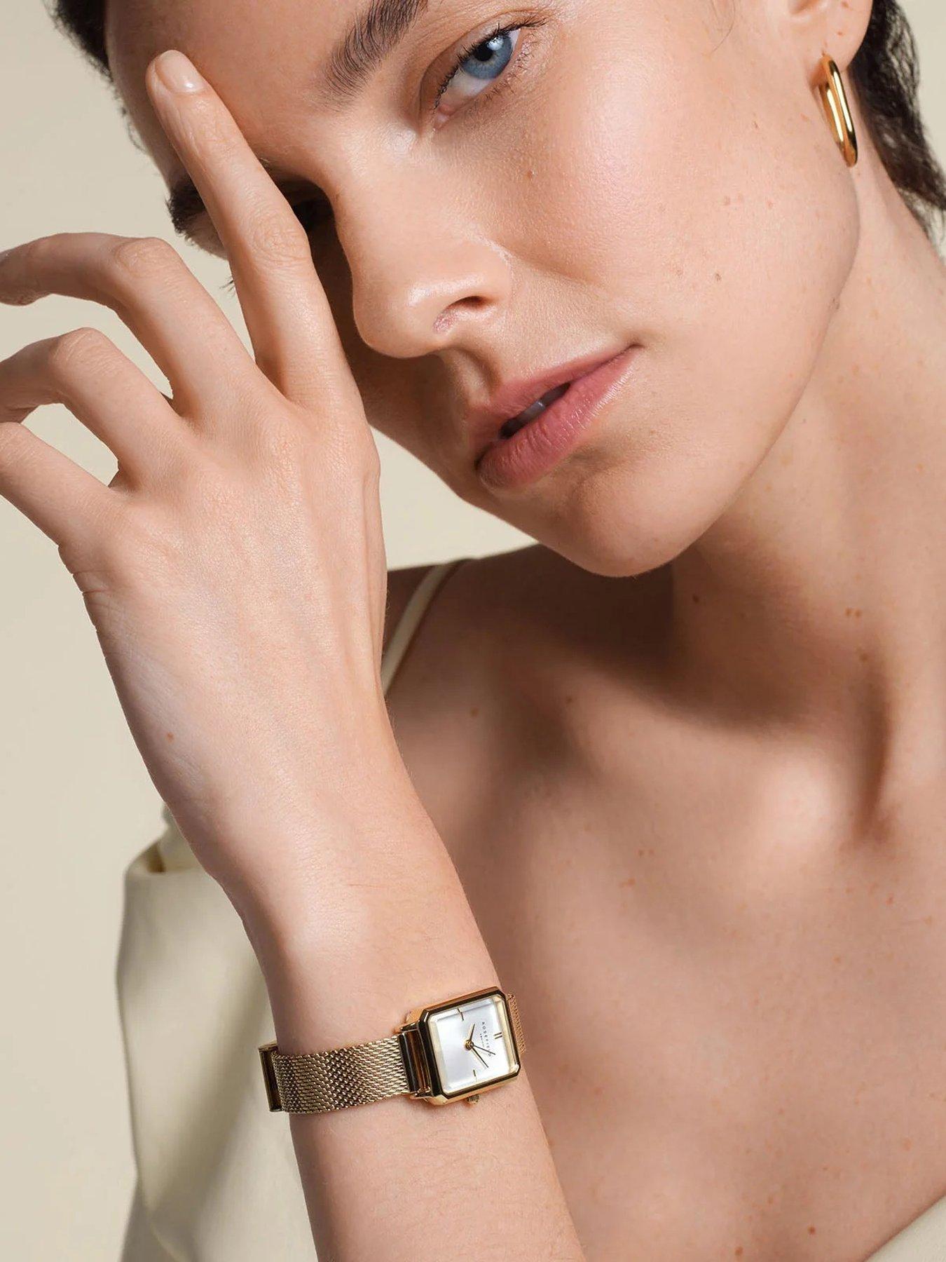 Image 6 of 7 of Rosefield OCTAGON XS White Dial Gold case and Mesh Bracelet