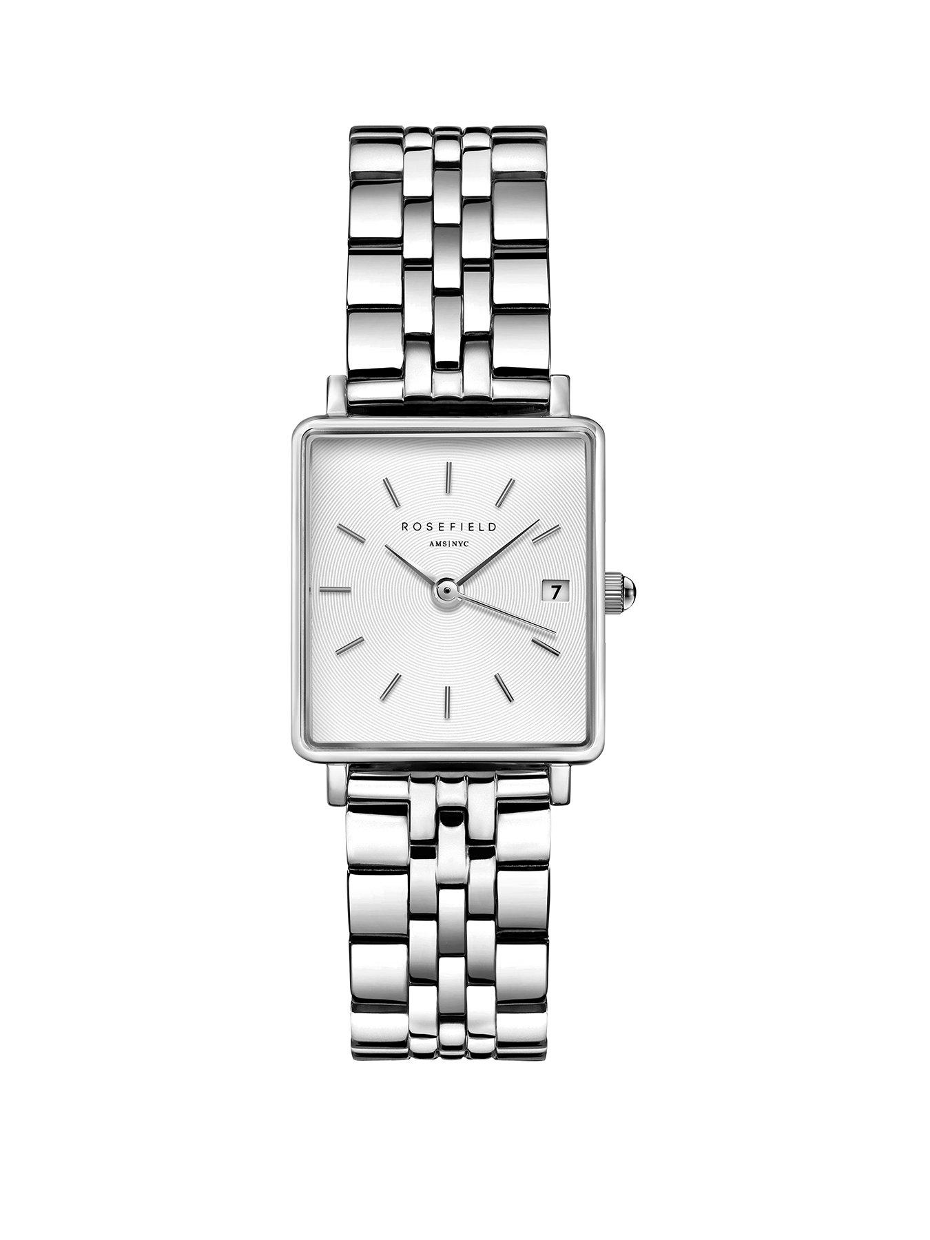 Rosefield BOXY XS White Dial Steel Multilinked Case and Bracelet