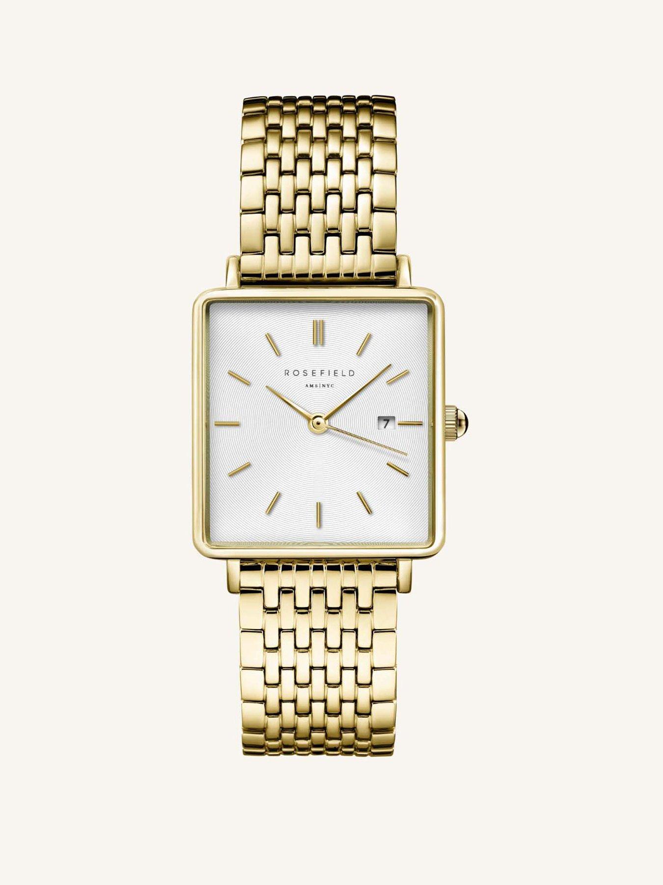 Rosefield BOXY  White Dial Gold Case and Multilinked Bracelet