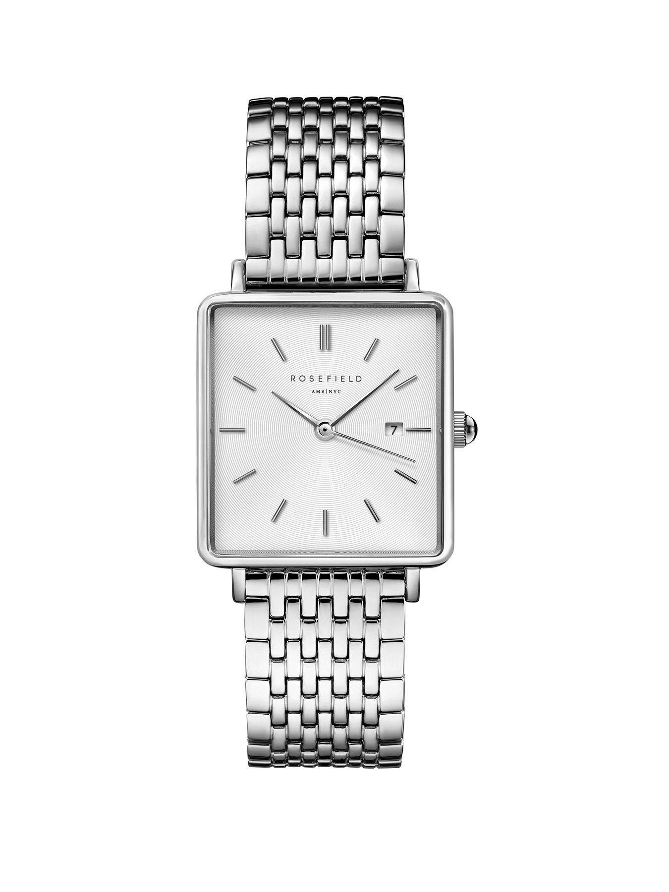 Rosefield BOXY  White Dial Steel Case and Multilinked Bracelet