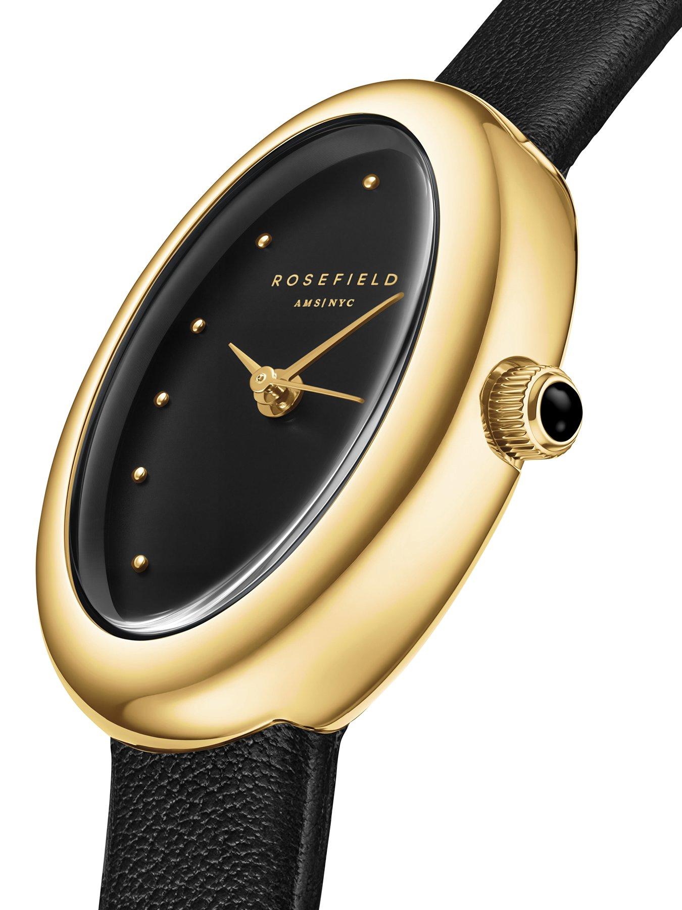 Image 2 of 6 of Rosefield OVALE Gold Case Black Dial Black Leather Strap
