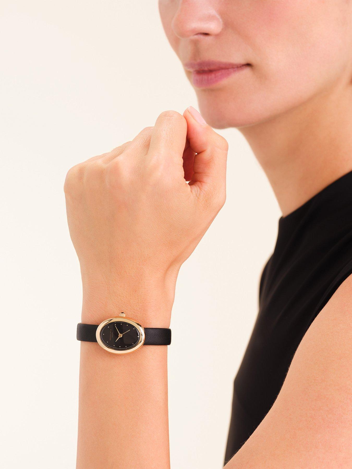 Image 6 of 6 of Rosefield OVALE Gold Case Black Dial Black Leather Strap