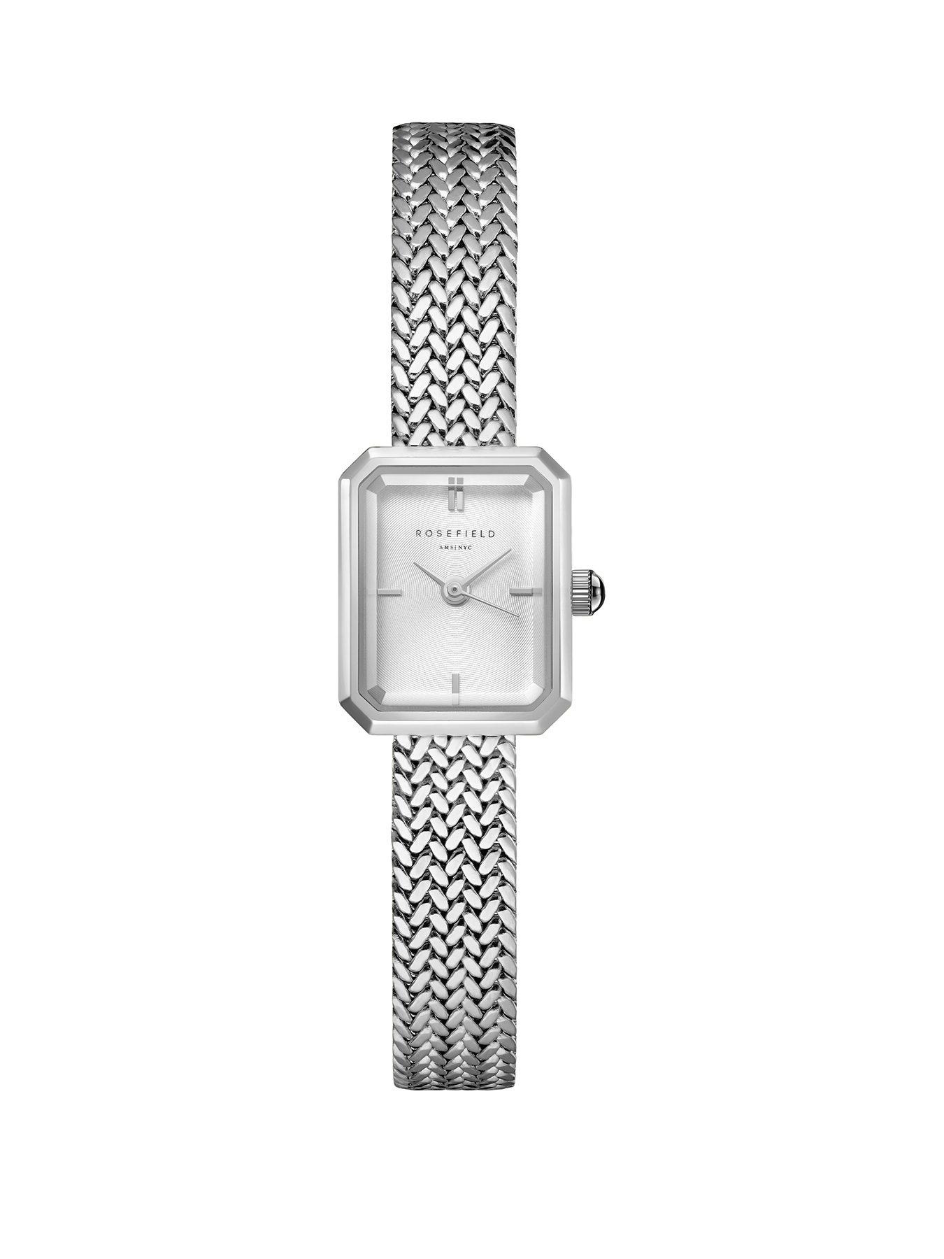 Rosefield Mini Octagon Silver Dial Steel Mesh