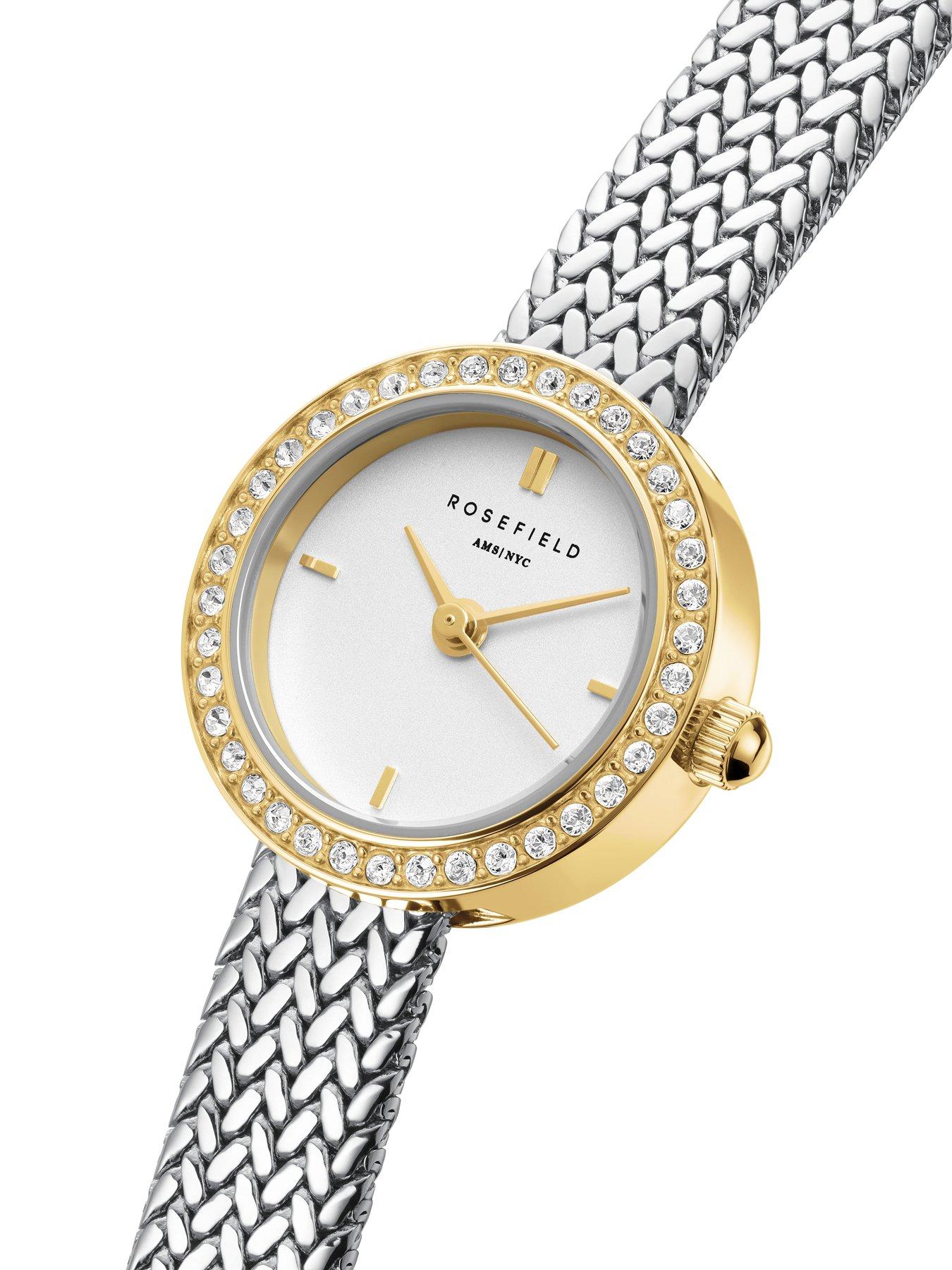 Image 2 of 5 of Rosefield MINI Round Silver Dial Steel Mesh Stone set Bezel