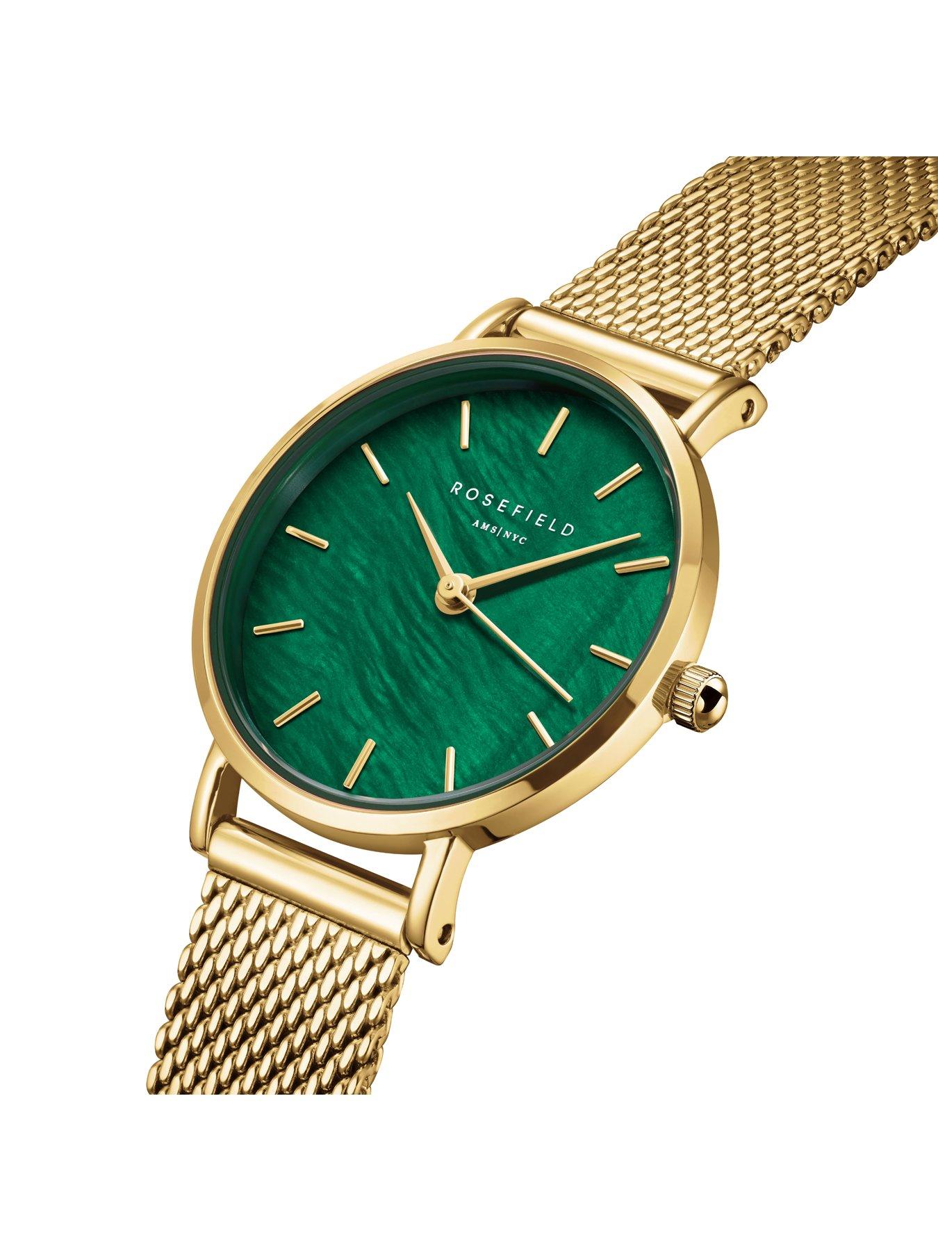 Image 2 of 3 of Rosefield SMALL EDIT Green MOP Dial Gold case and Mesh Bracelet