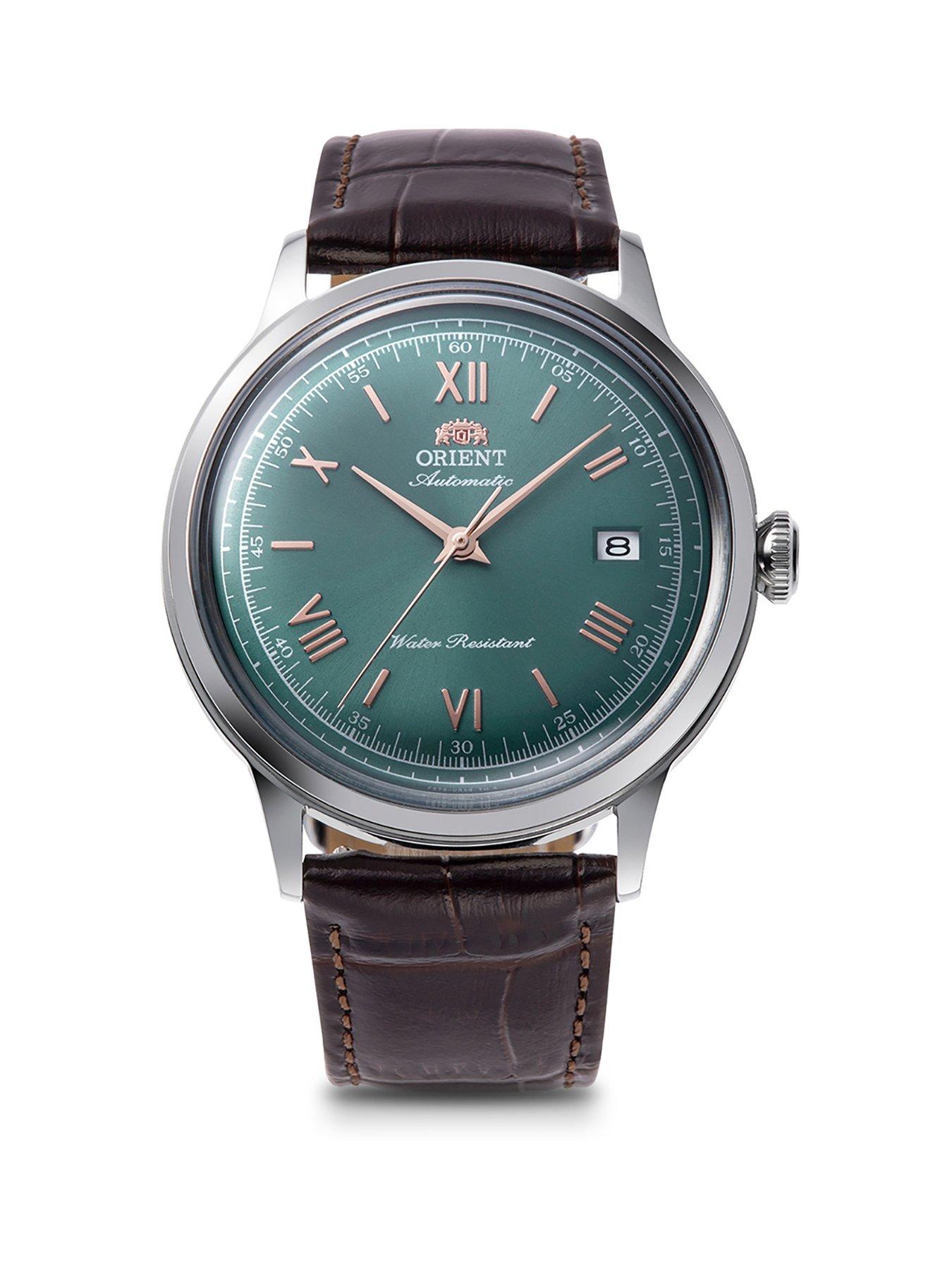 Orient Bambino 40.5mm Green Dial Roman Numerals  Brown Leather Strap