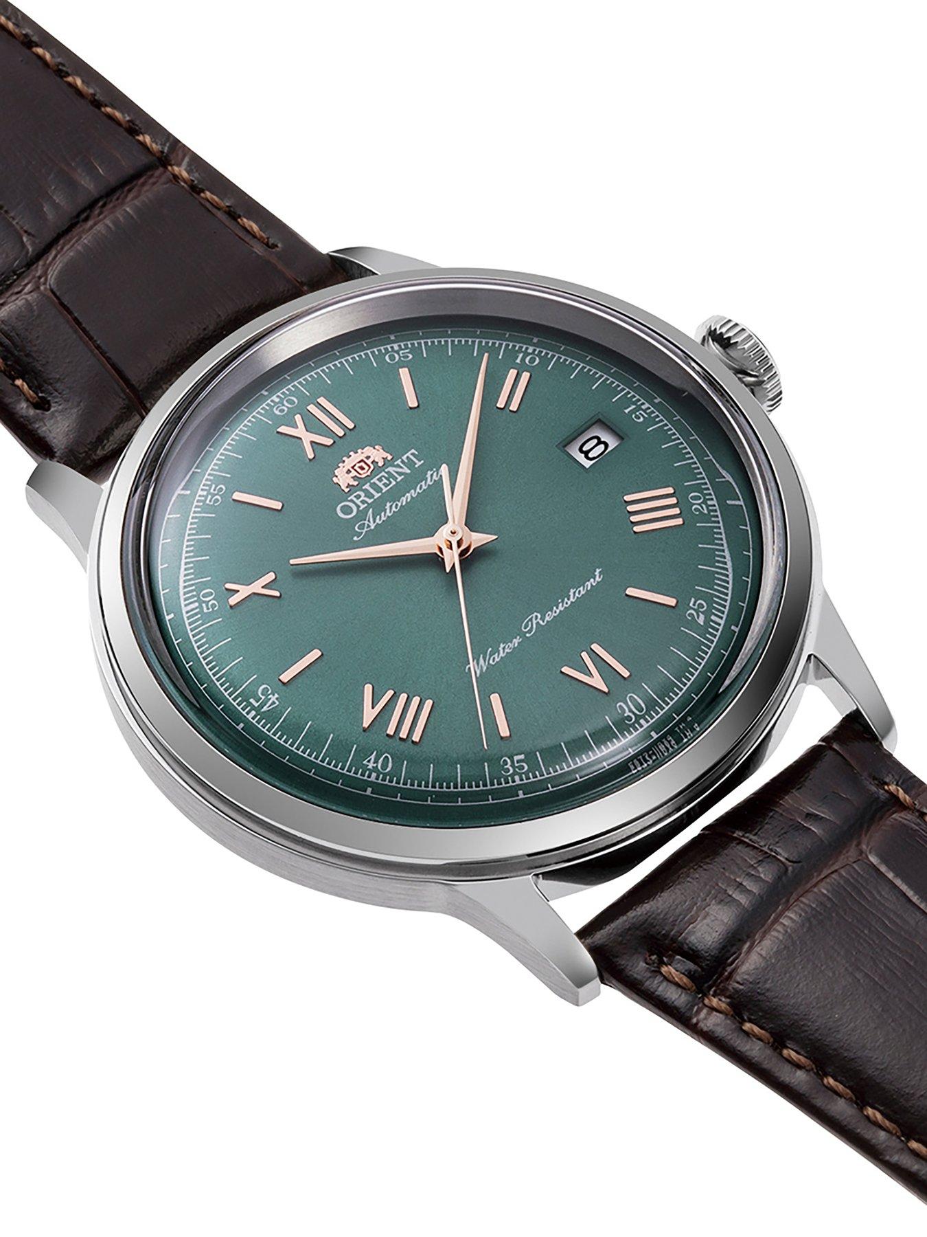 Image 2 of 6 of Orient Bambino 40.5mm Green Dial Roman Numerals  Brown Leather Strap