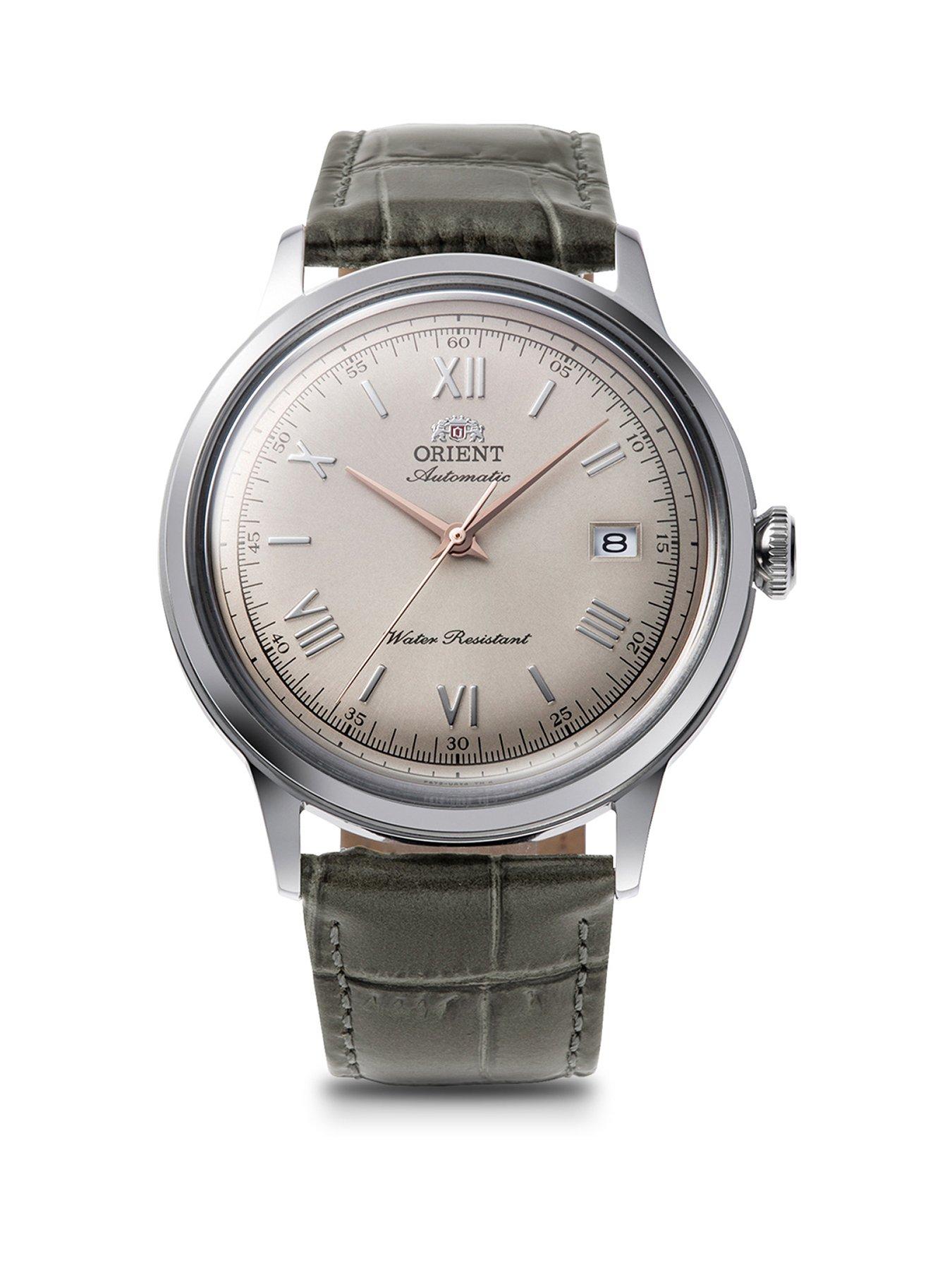 Orient Bambino 40.5Mm Grey Dial Roman Numerals Grey Leather Strap