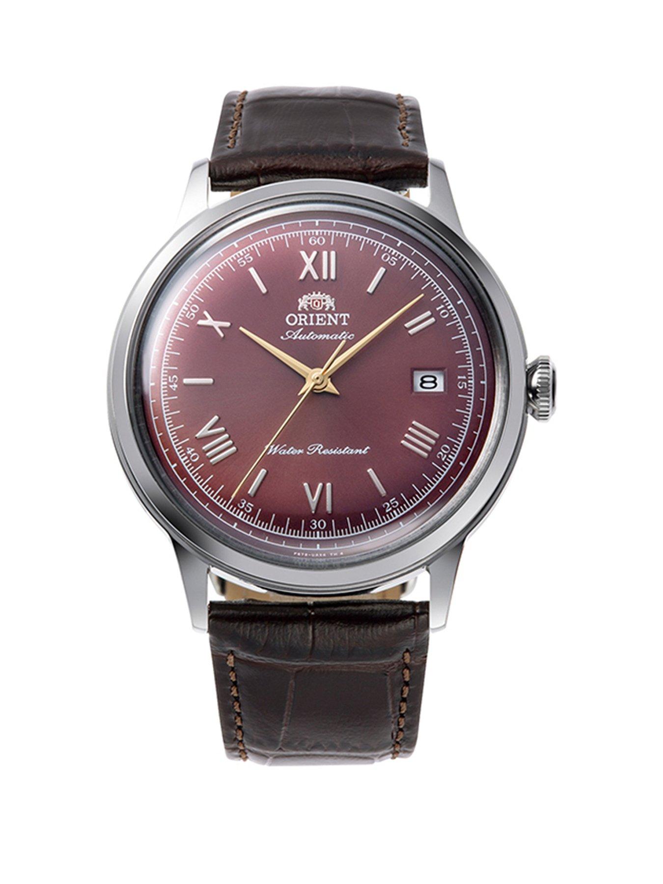 Orient Bambino 40.5mm Red Dial Roman Numerals  Brown Leather Strap