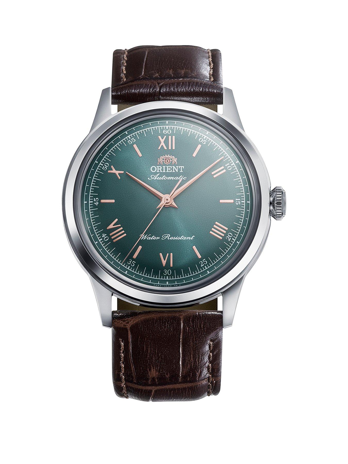 Orient Bambino 38Mm Non-Date Green Dial Brown Leather Strap