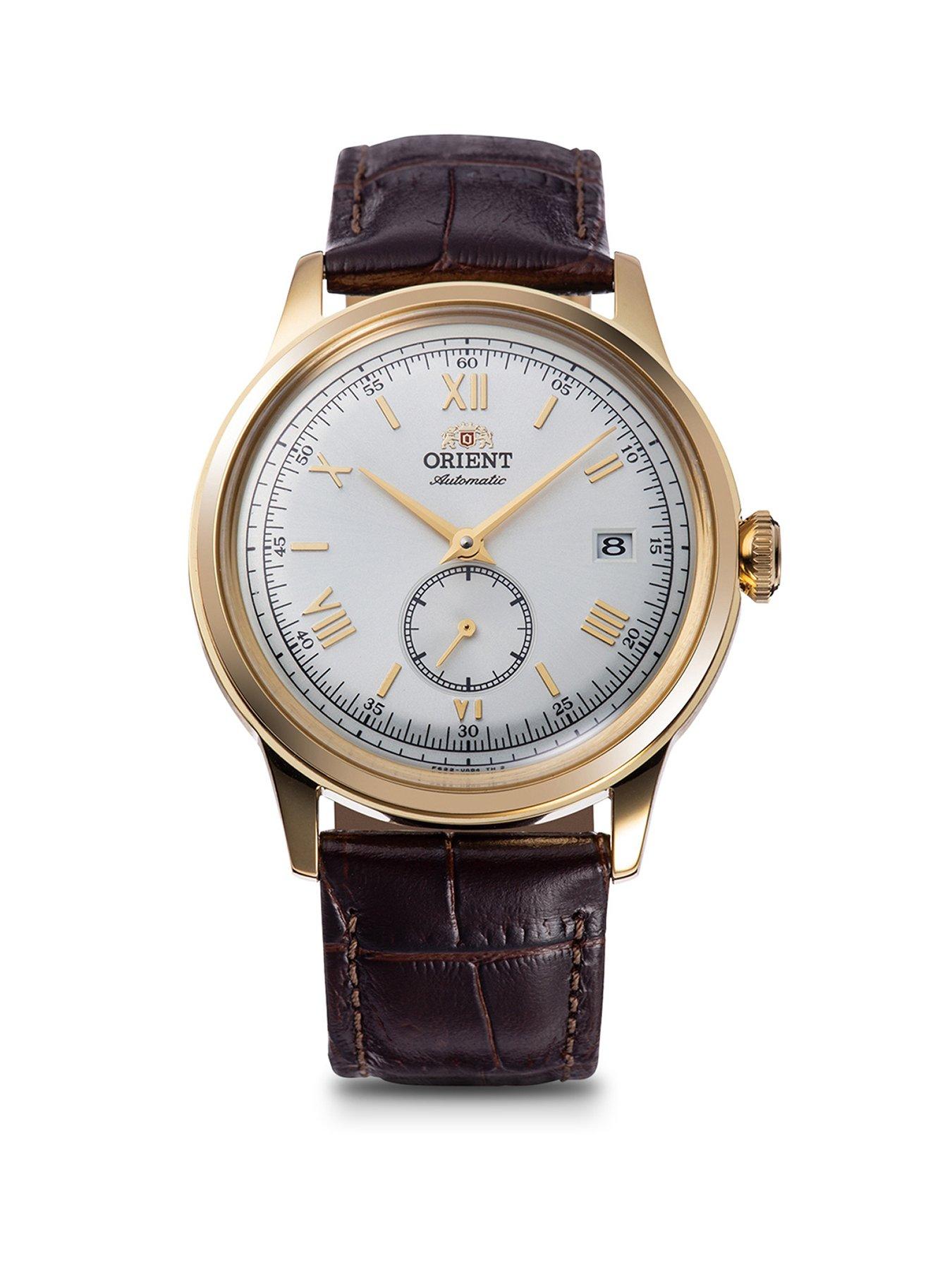 Orient Bambino Small Seconds Roman Numeral White Dial Gold Case Brown Leather Strap