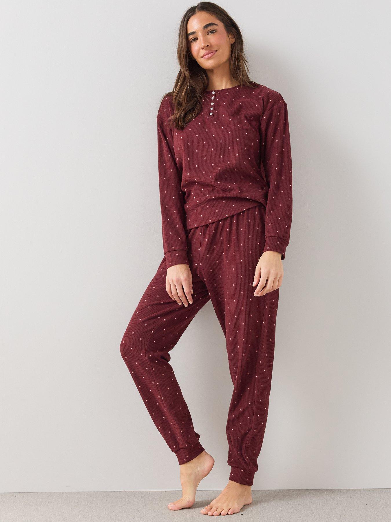 Image 5 of 6 of The Very Collection Henley Polka Dot Pyjama Set - Burgundy