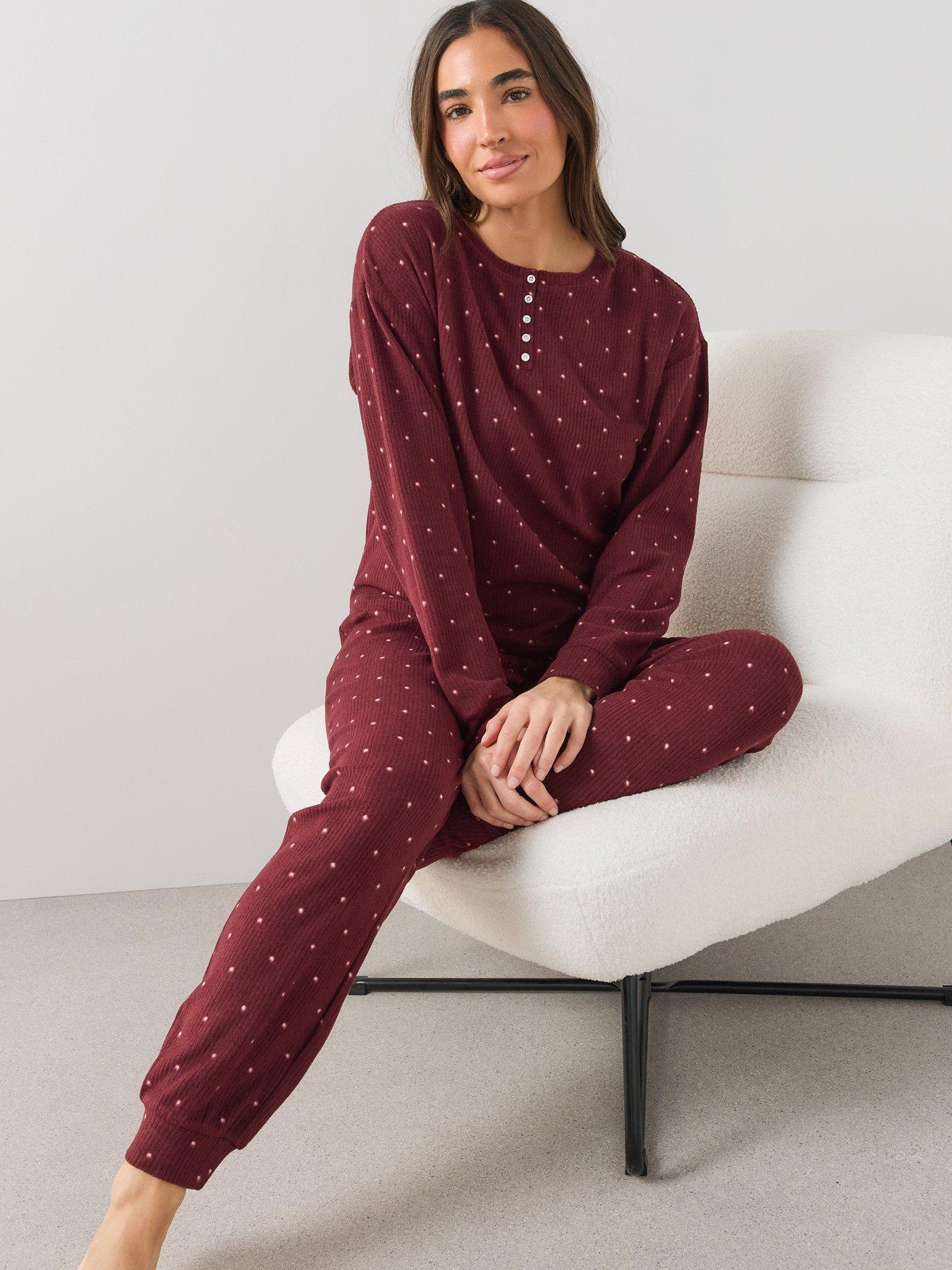 Image 6 of 6 of The Very Collection Henley Polka Dot Pyjama Set - Burgundy