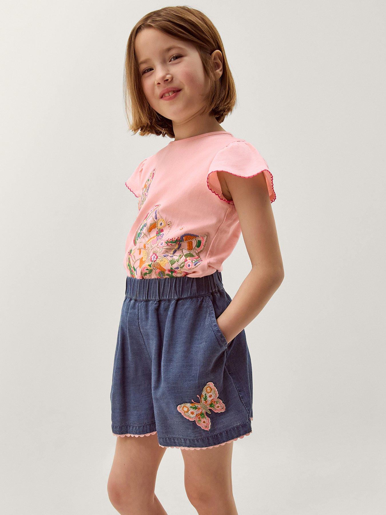 Monsoon Girls Butterfly Embroidered Tencel Shorts - Blue