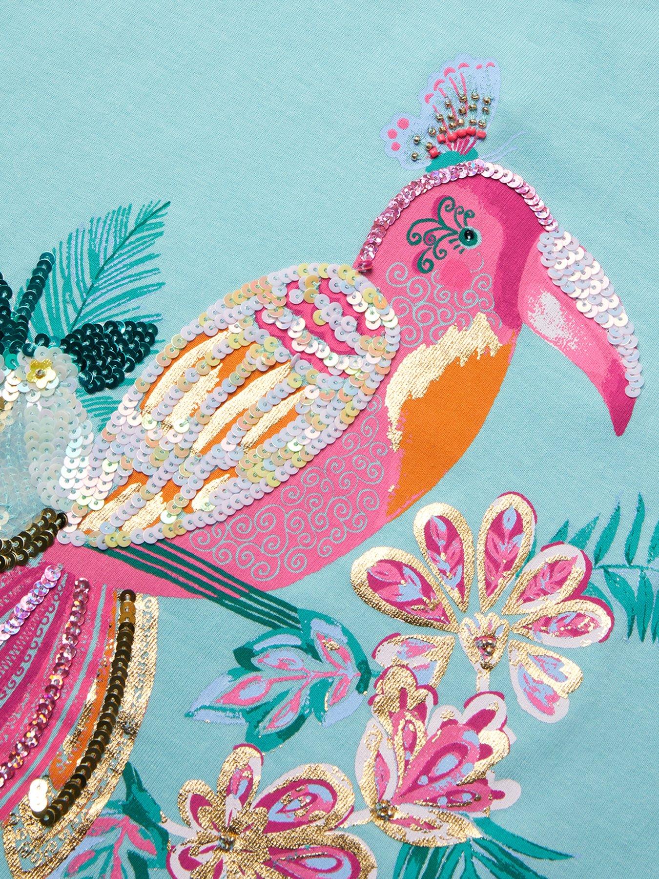 Image 3 of 3 of Monsoon Girls Tina Tropical Toucan Sequin Tshirt - Green