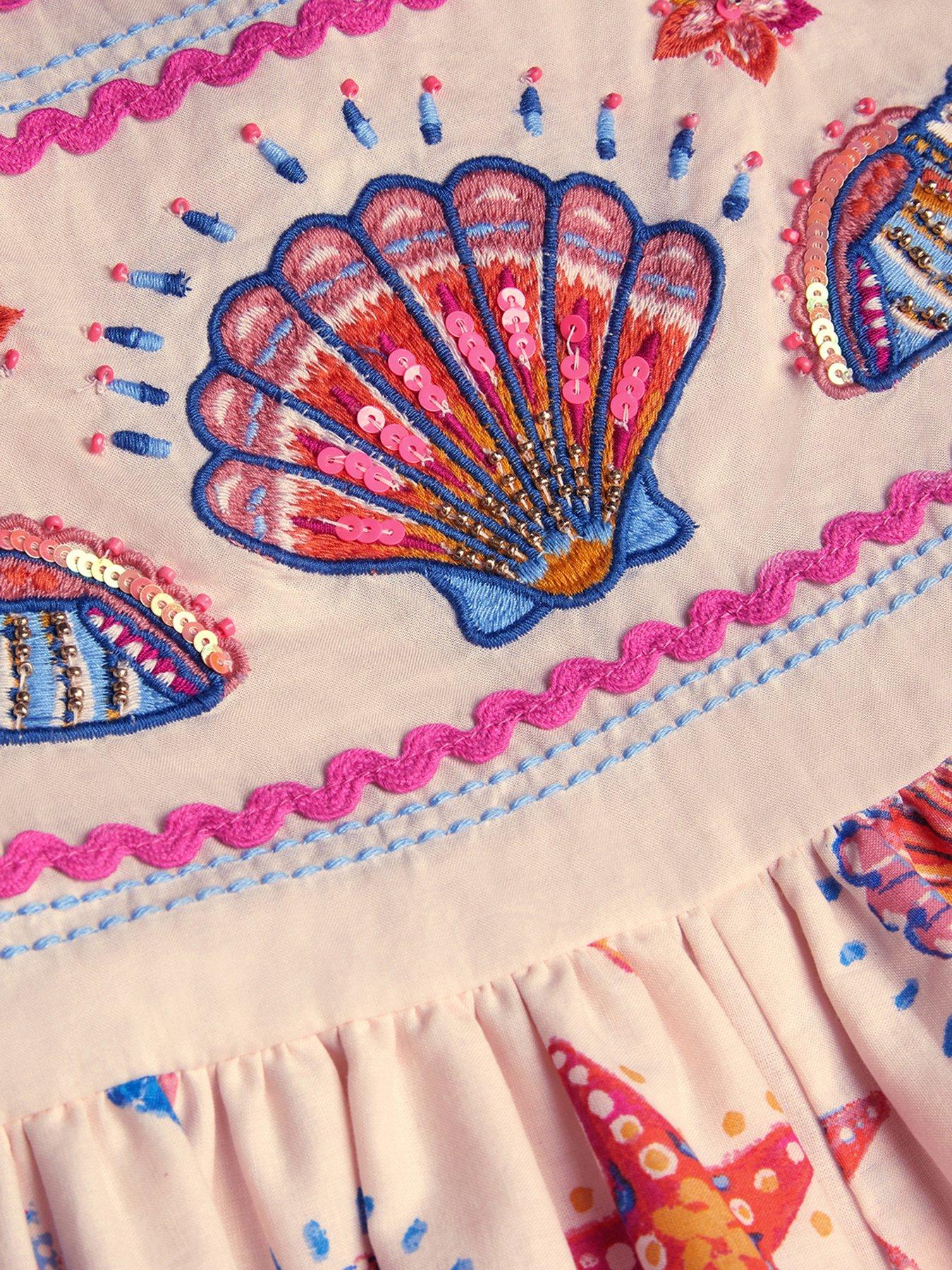 Image 3 of 4 of Monsoon Girls Shell Applique Culotte Playsuit - Orange