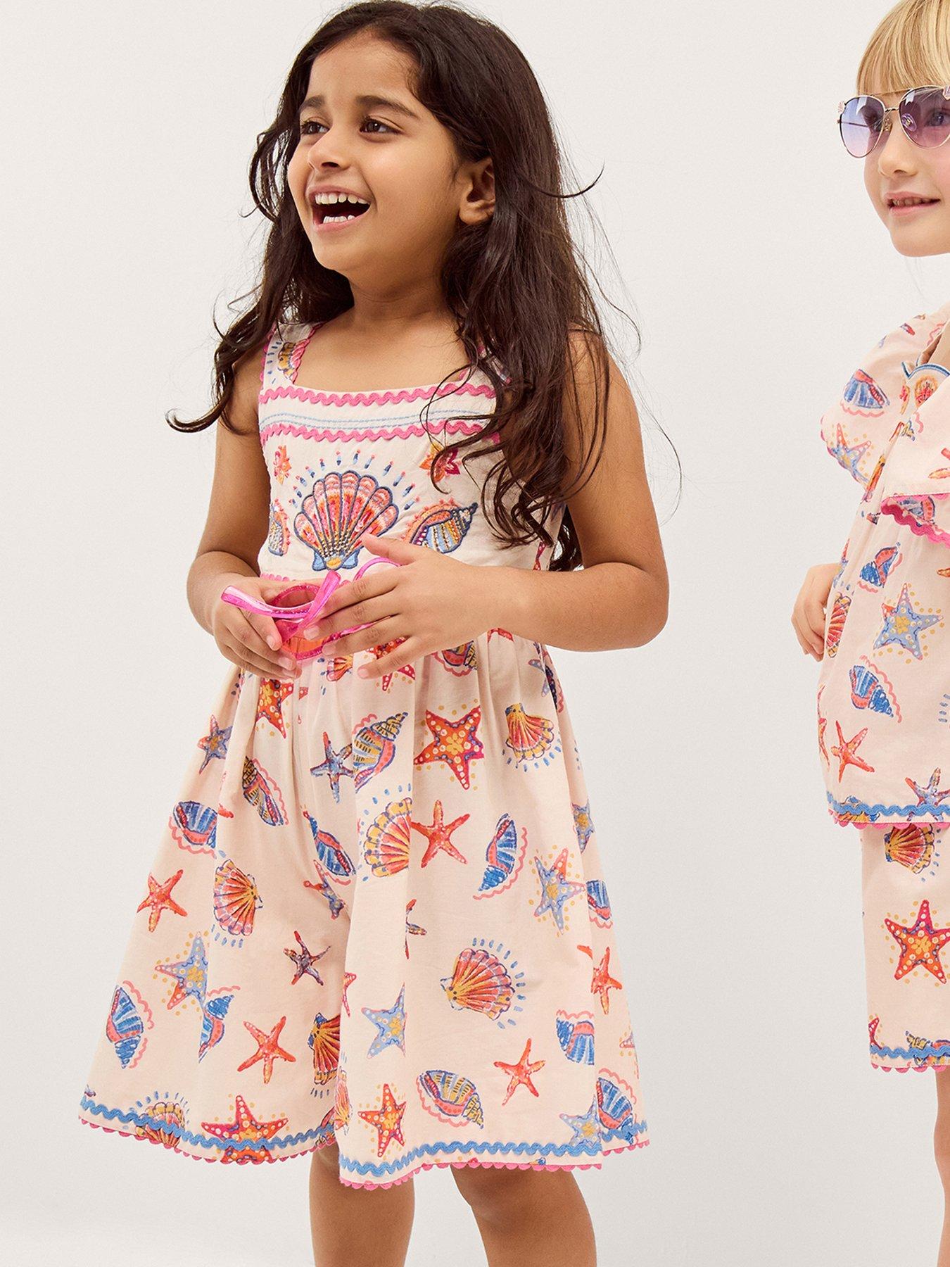 Image 4 of 4 of Monsoon Girls Shell Applique Culotte Playsuit - Orange