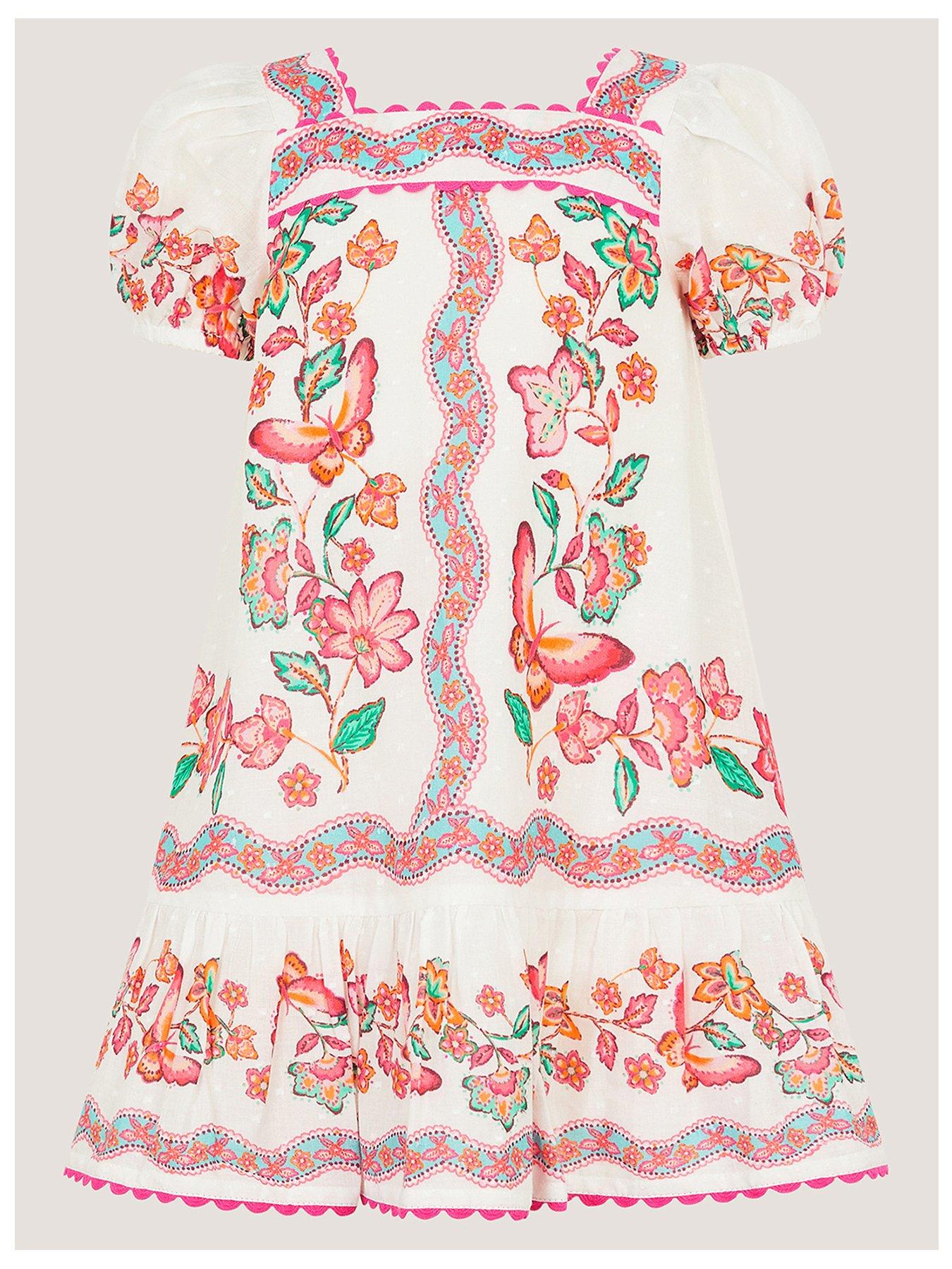 Monsoon Baby Girls Jelena Dobby Swing Dress - Light Cream